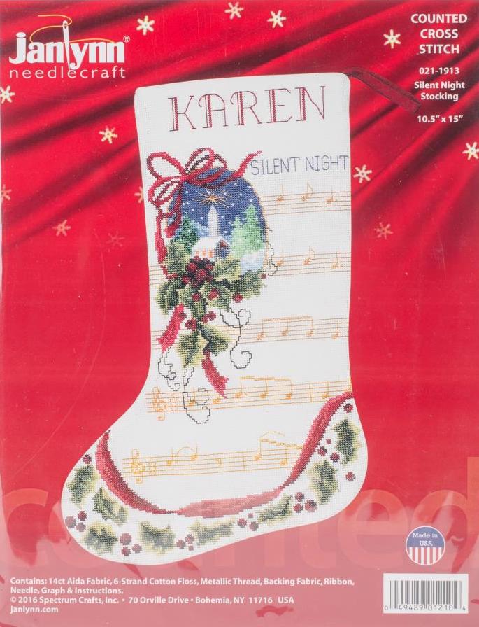 DIY Janlynn Silent Night Christmas Counted Cross Stitch Stocking Kit