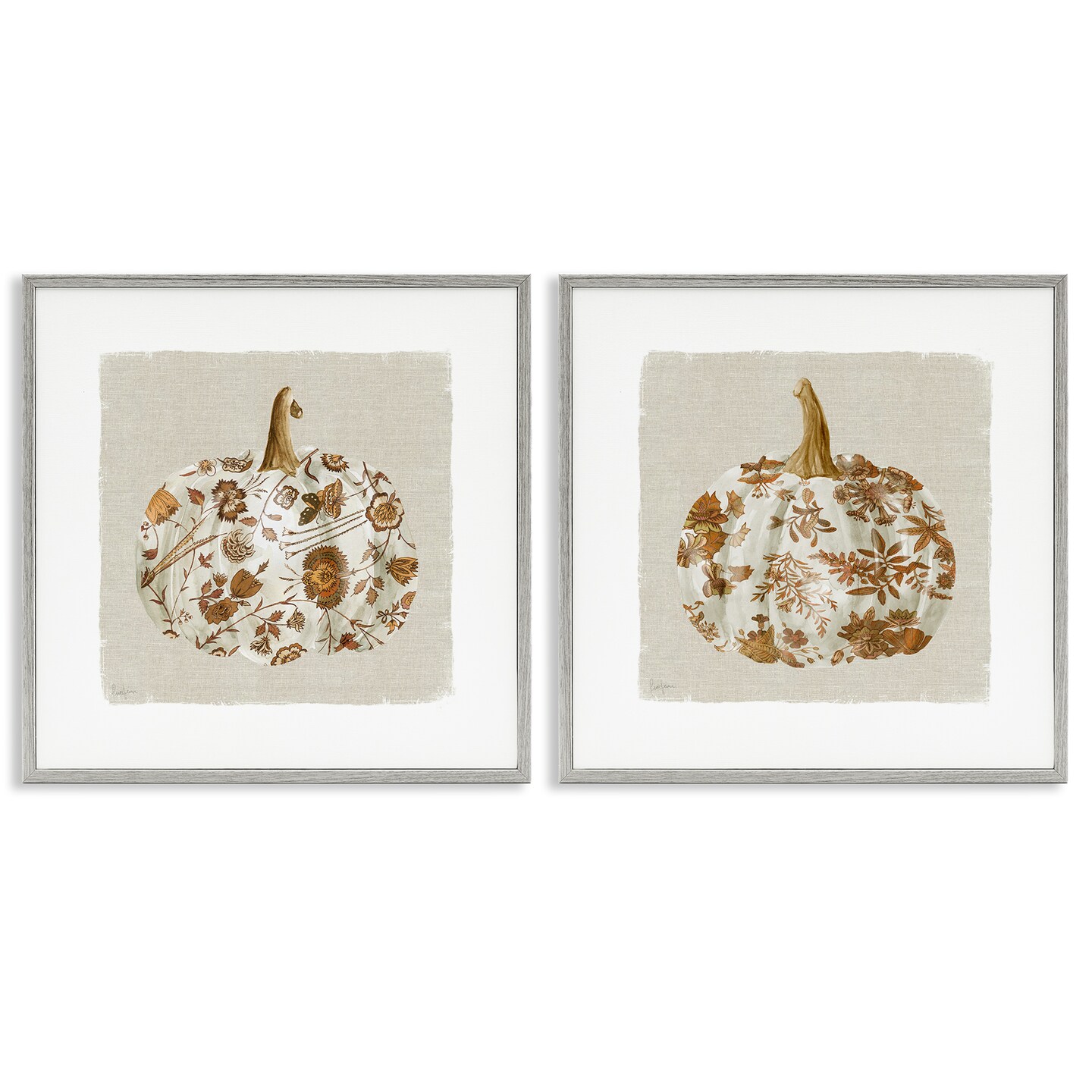 Stupell Industries Vintage Patterned Pumpkins 2pc Framed Giclee Set, design by Livi Finn