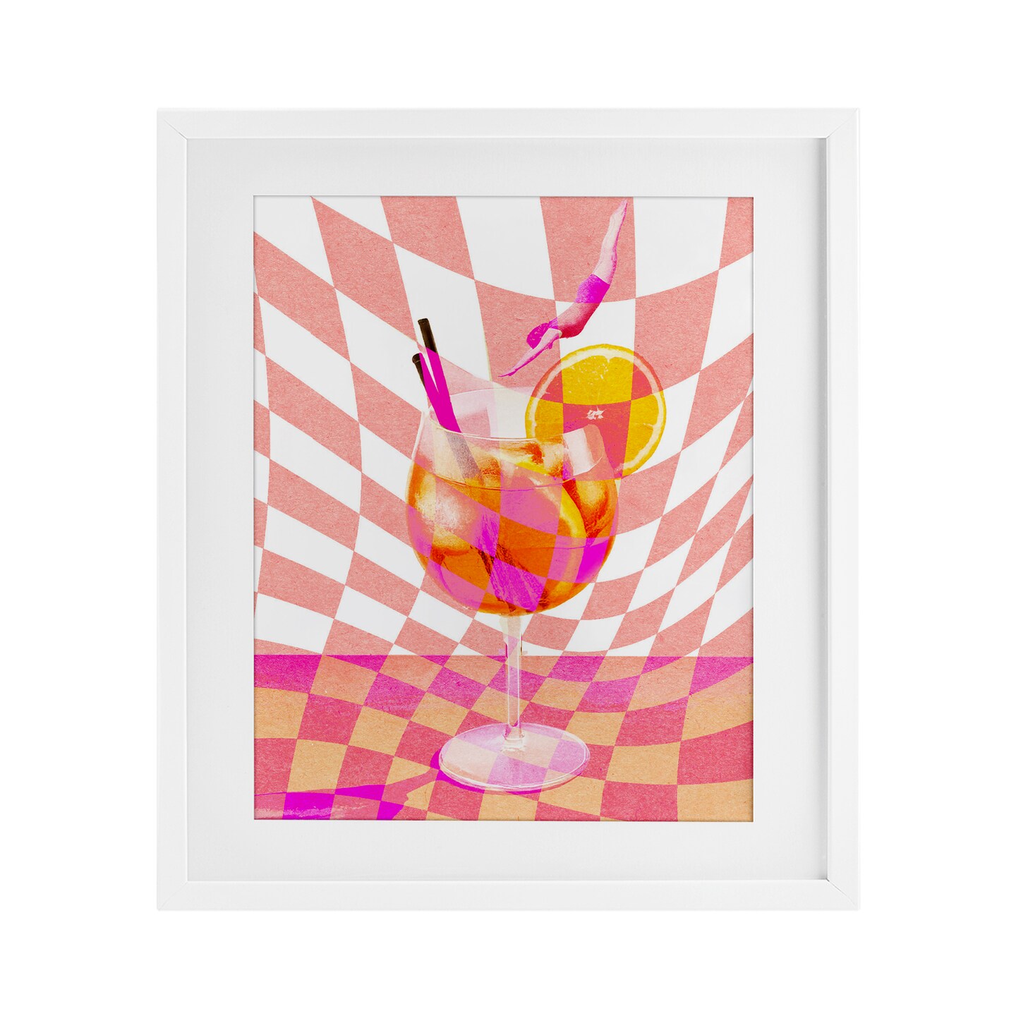 Stupell Industries Retro Checkered Summer Cocktail Framed Print Under Glass, design by Lil' Rue