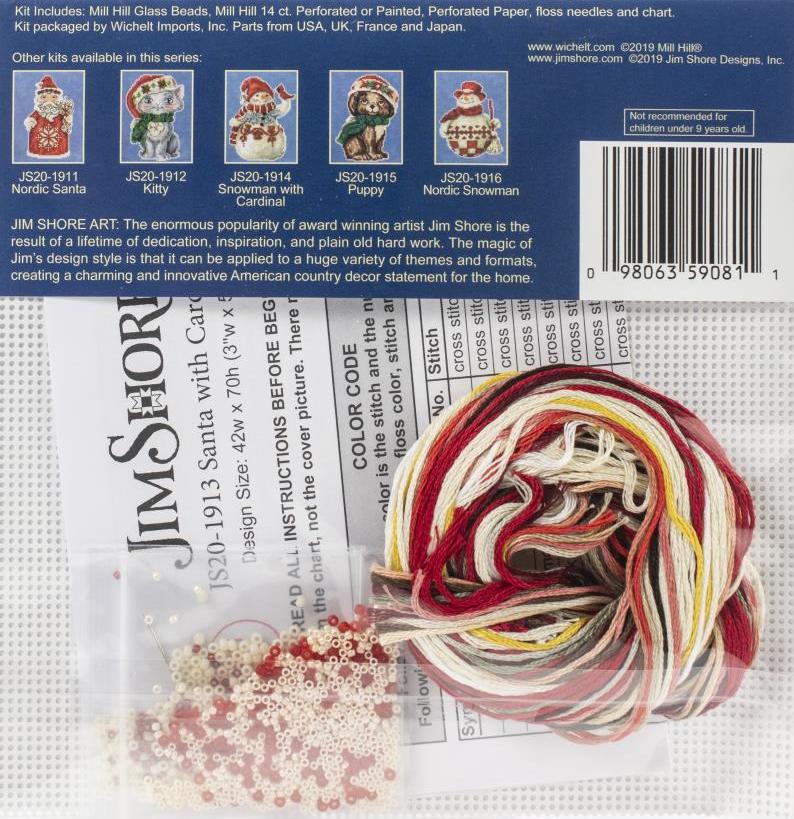 DIY Mill Hill Santa Cardinal Jim Shore Christmas Bead Cross Stitch Ornament Kit