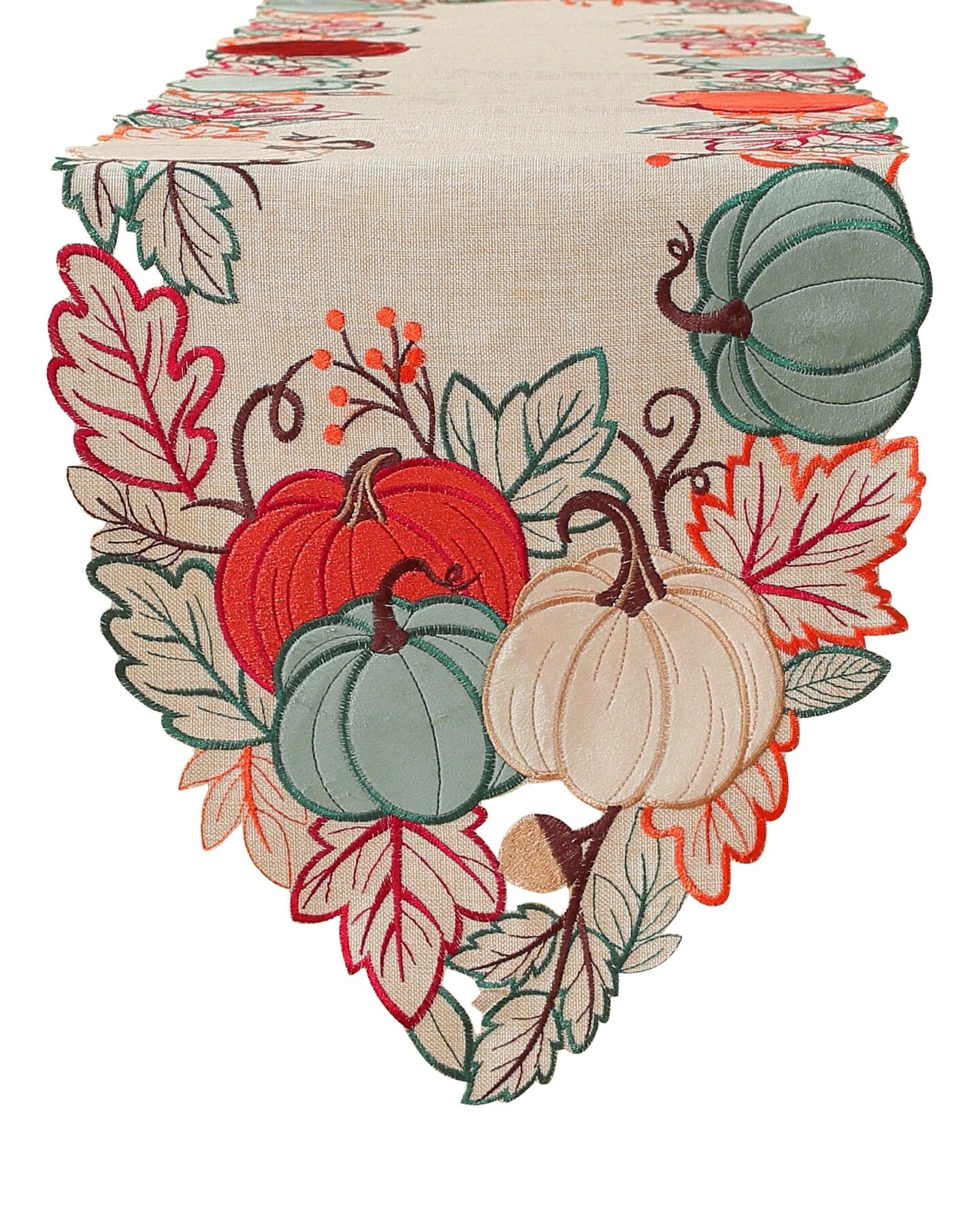 Thanksgiving Decorations Fall Table Runner with Embroidered Velvet Pumpkins Maple Leaf. Table Decor for Home Kitchen Dining Seasonal Harvest Party 36 Inches