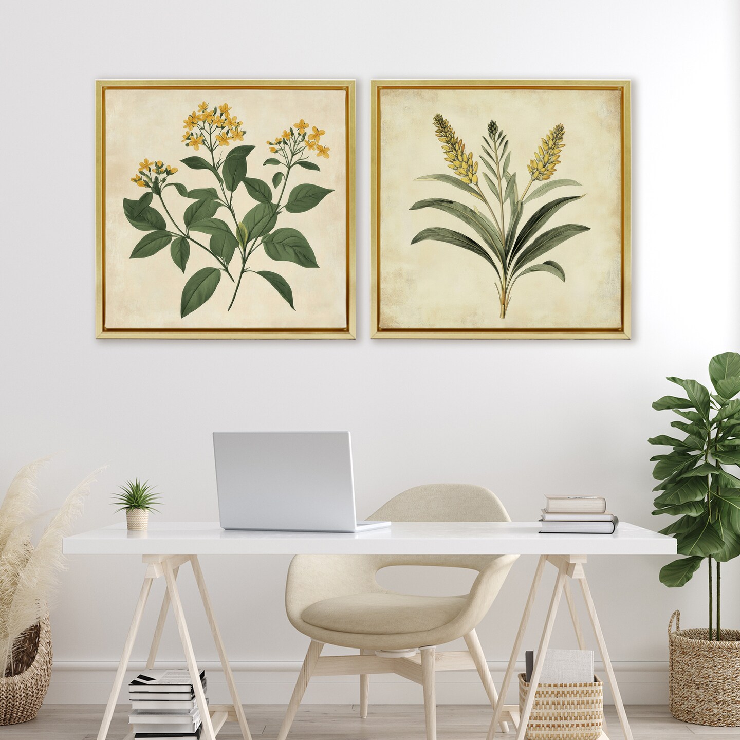 Stupell Industries Vintage Yellow Bushels and Wheat 2pc Floating Frame Set, design by Petal Prints Design