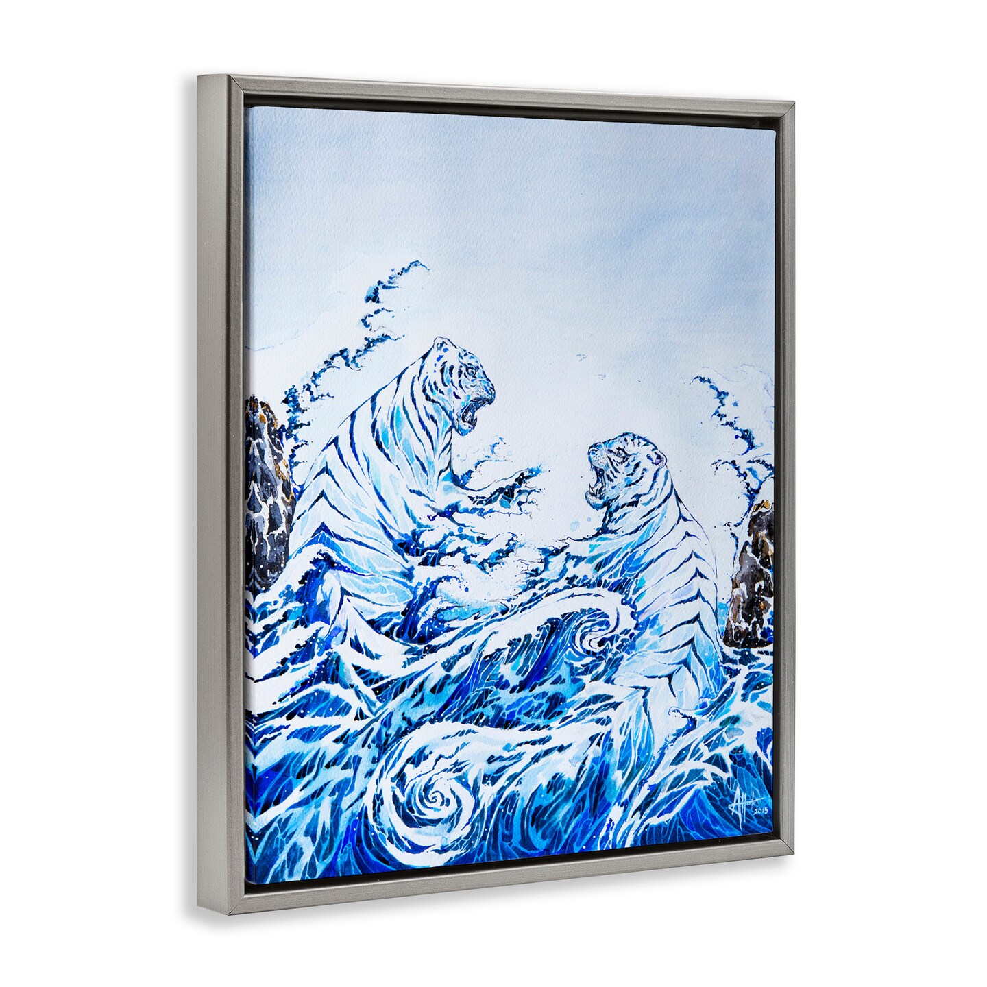 Stupell Industries Crashing Waves Tigers Floating Frame, design by Marc Allante
