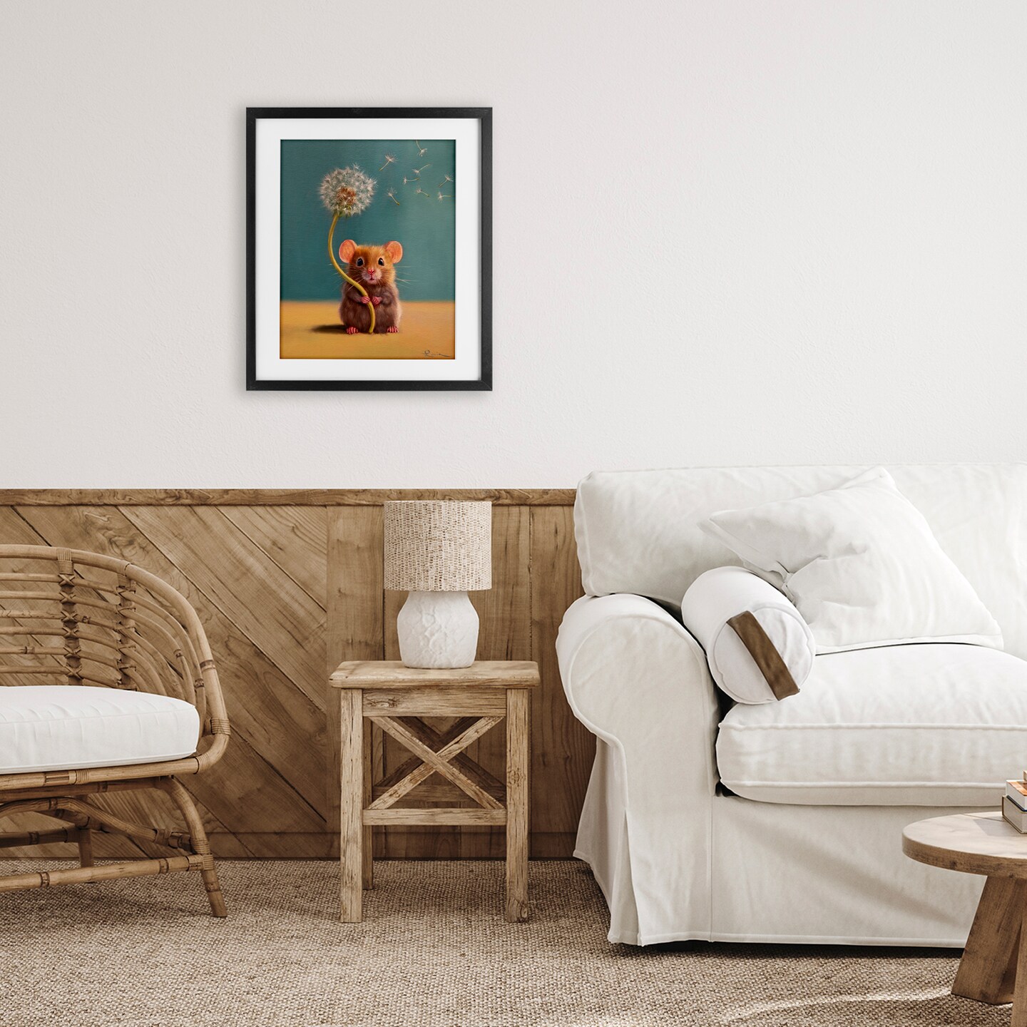 Stupell Industries Tiny Wishes Mouse & Dandelion Framed Print Under Glass, design by Lucia Heffernan