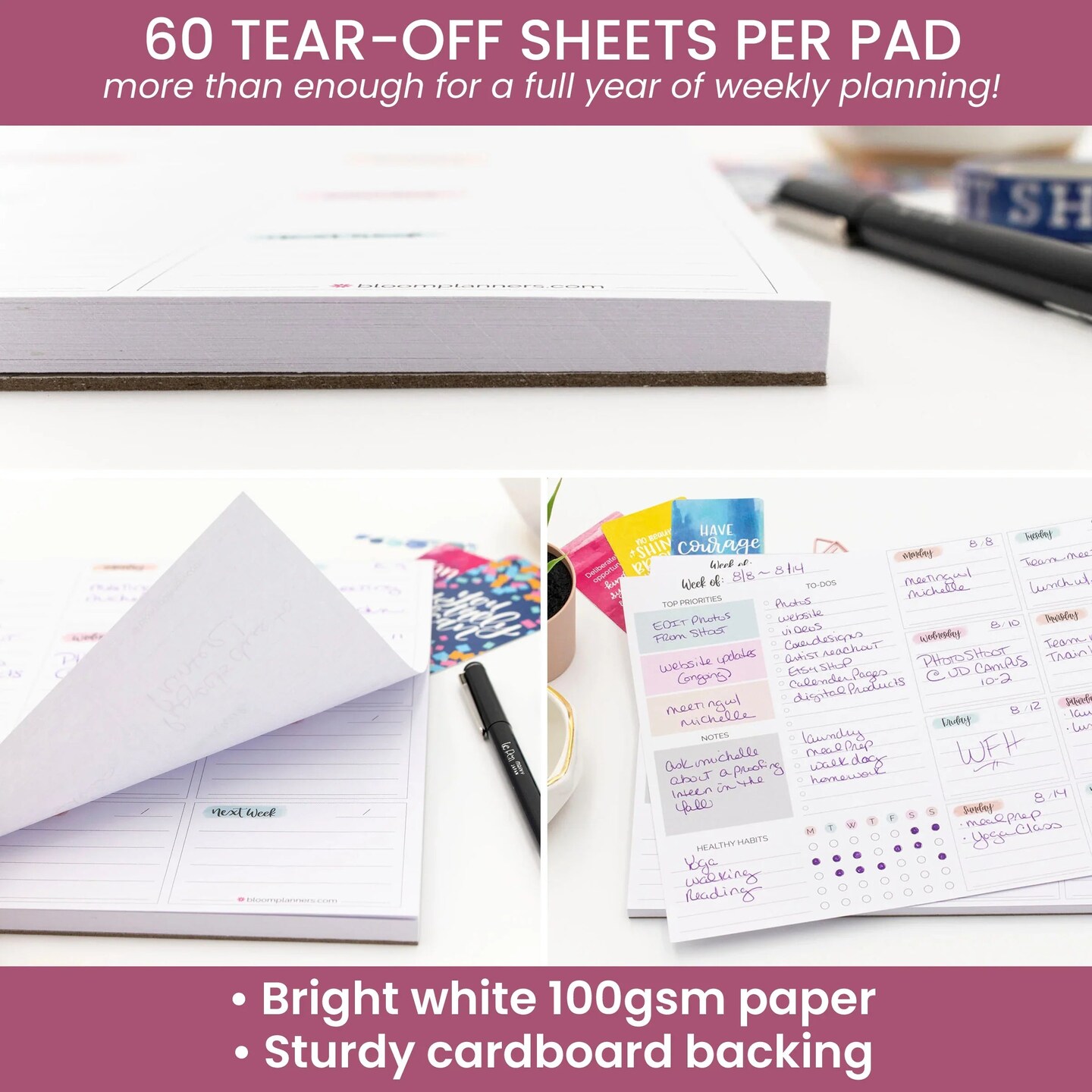 bloom daily planners Planning Pad, 8.5" x 11", Weekly To-Do List & Planner, Pastel