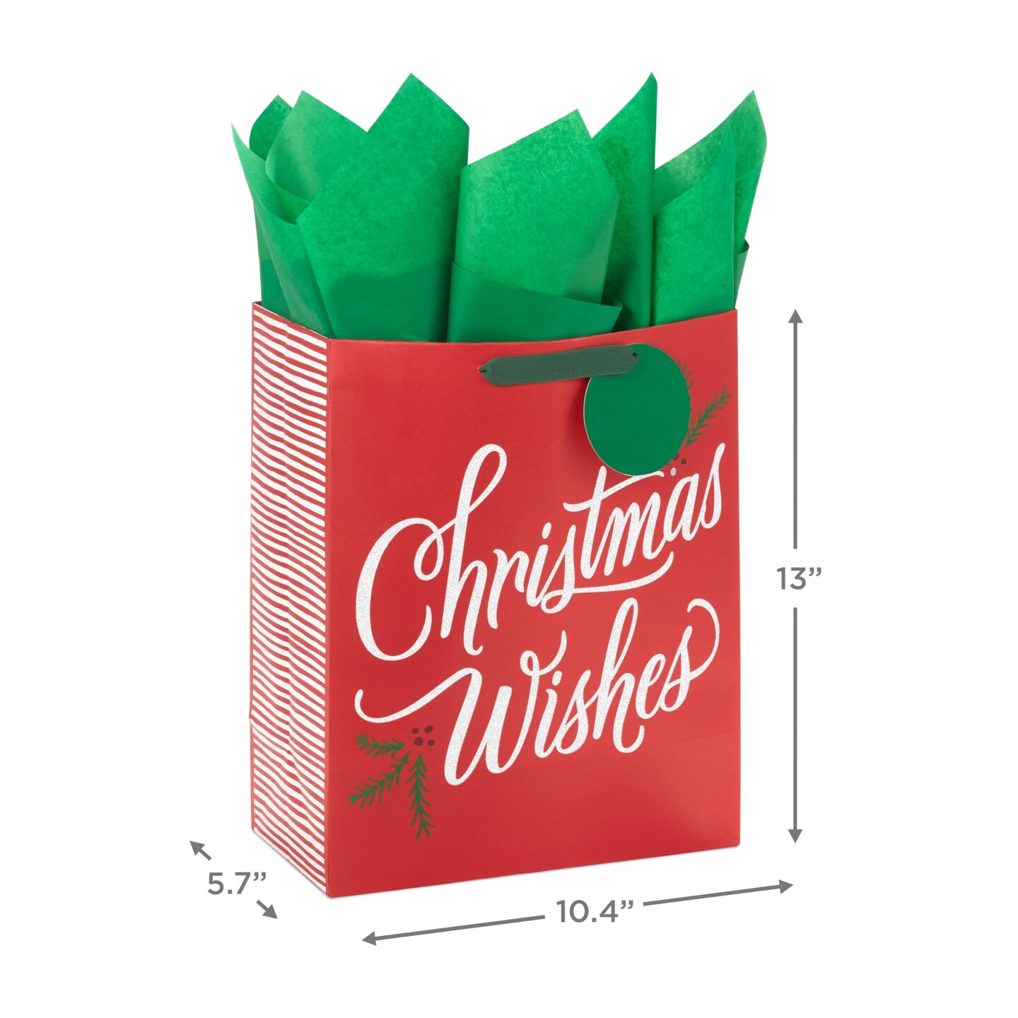 13" Large Christmas Gift Bag with Tissue Paper and Gift Tag (Glitter Christmas Wishes) for Kids, Adults, Friends, Family