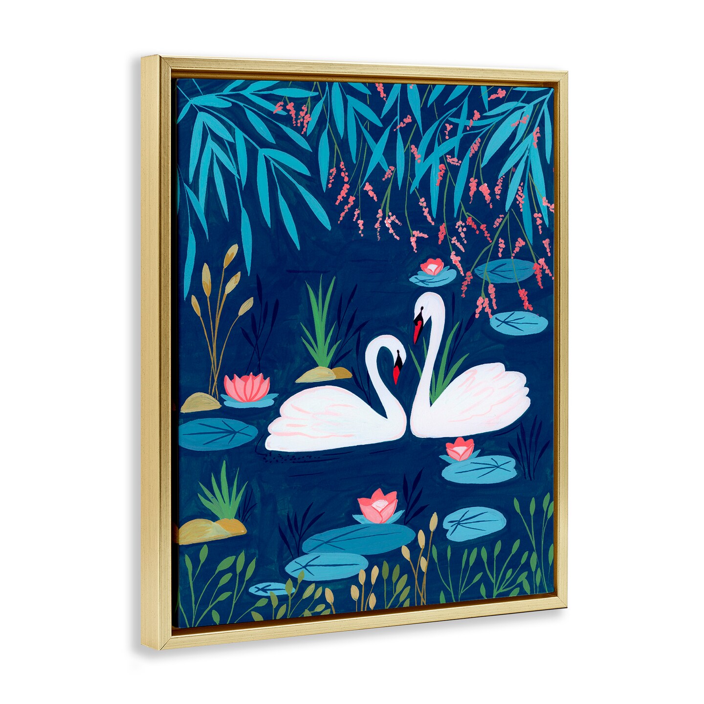 Stupell Industries Swan Pair on Blue Pond Floating Frame, design by Nabeela Rumi