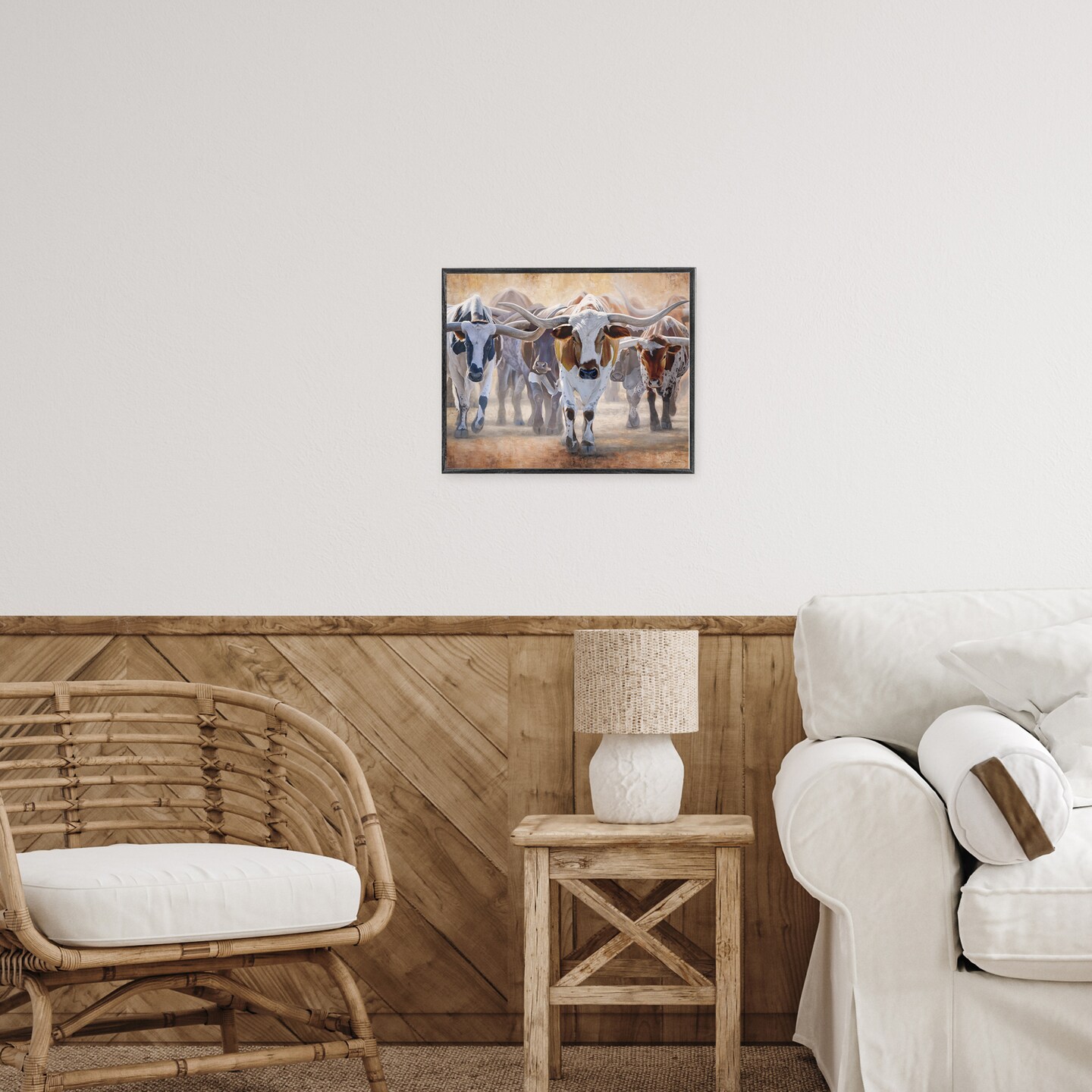 Stupell Industries Trotting Longhorn Cattle Framed Giclee, design by James Corwin