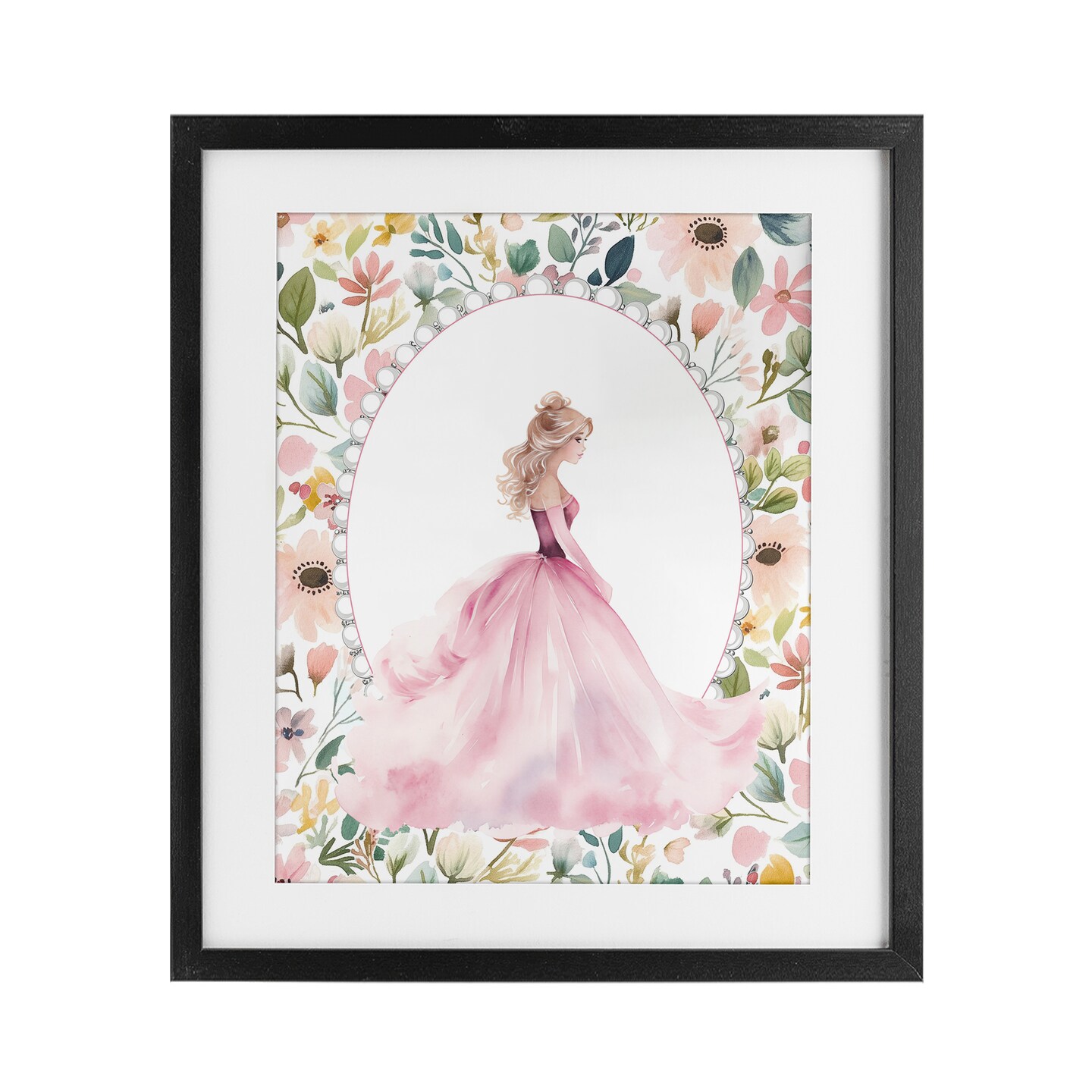 Stupell Industries Pink Princess with Pearl Border Framed Print Under Glass, design by Christine Simpson Art