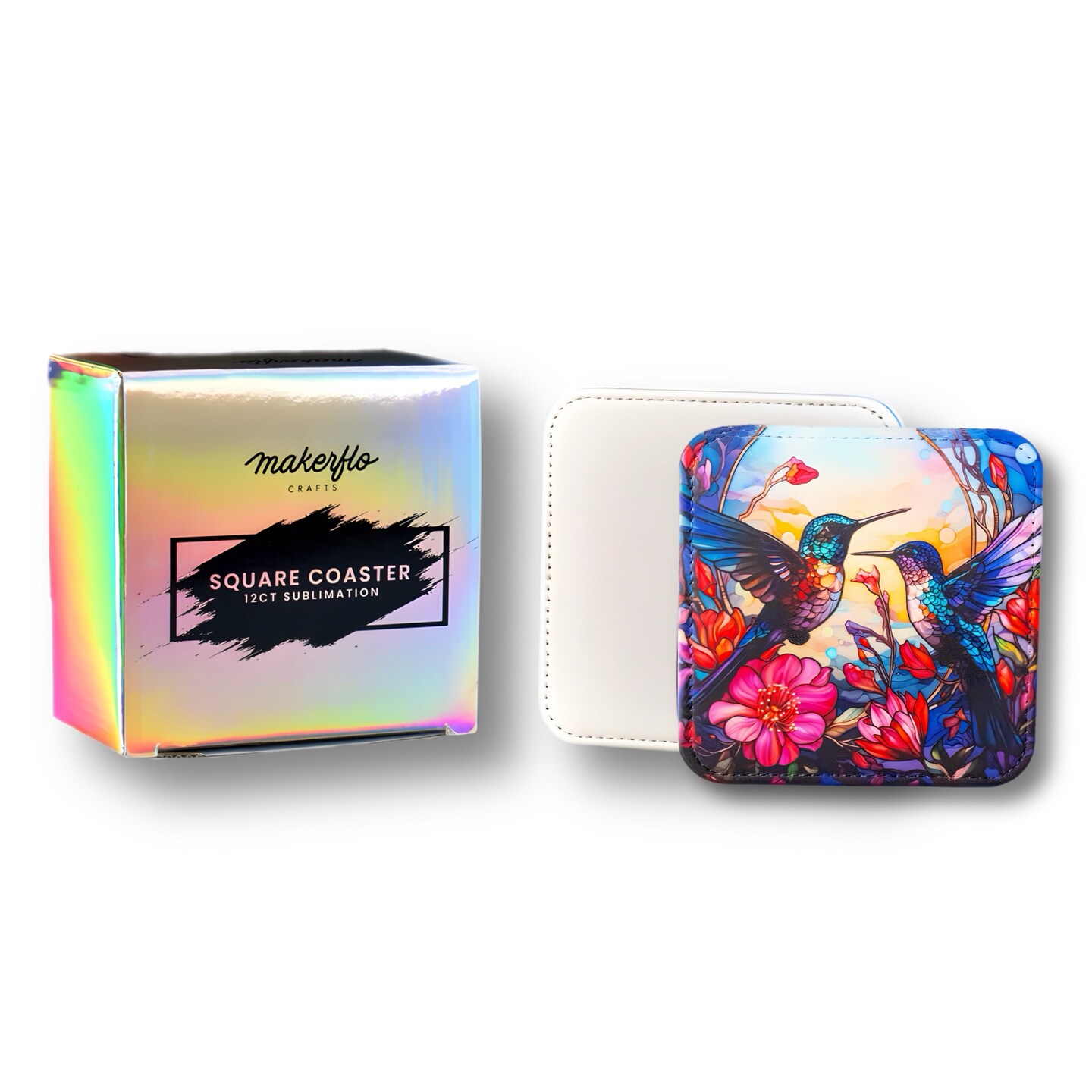 Makerflo Sublimation Square Coaster of PU Leather Non Slip Blank Cup Mat Heat Transfer Cup Pad for Tabletop Protection DIY Crafts - Sublimation