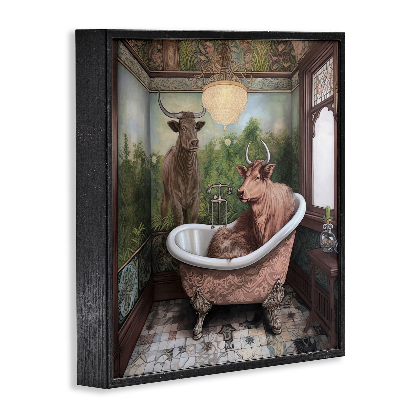Stupell Industries Longhorn Cattle Bath Time Tub Framed Giclee, design by Sasha