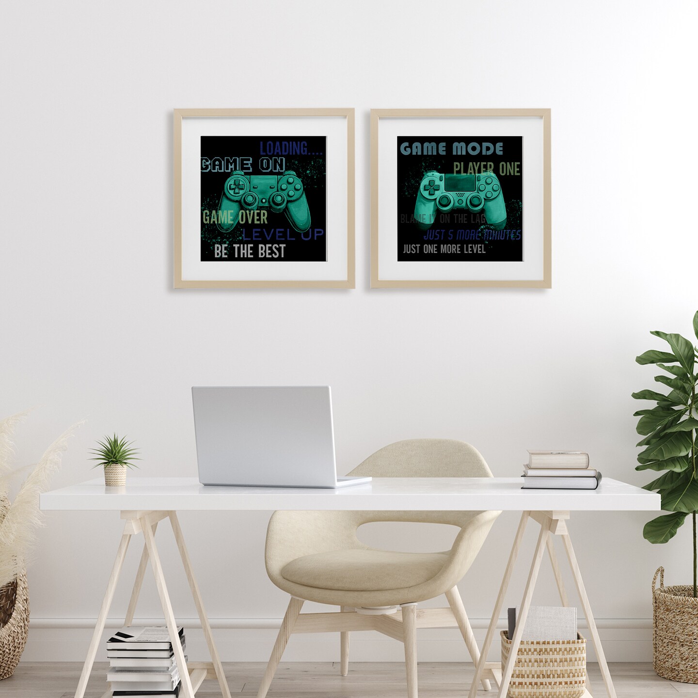 Stupell Industries Retro Gaming Phrases Controllers 2pc Framed Print Under Glass Set, design by Kim Allen