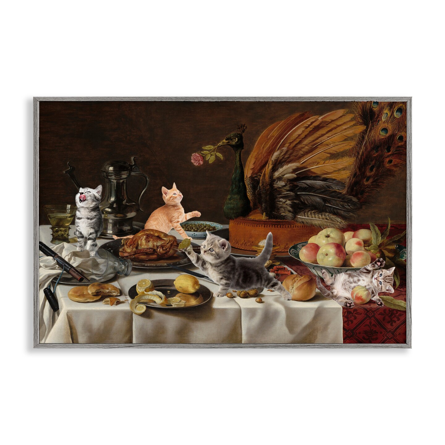 Stupell Industries Kittens on Still Life Feast Framed Giclee, design by Masters Redux