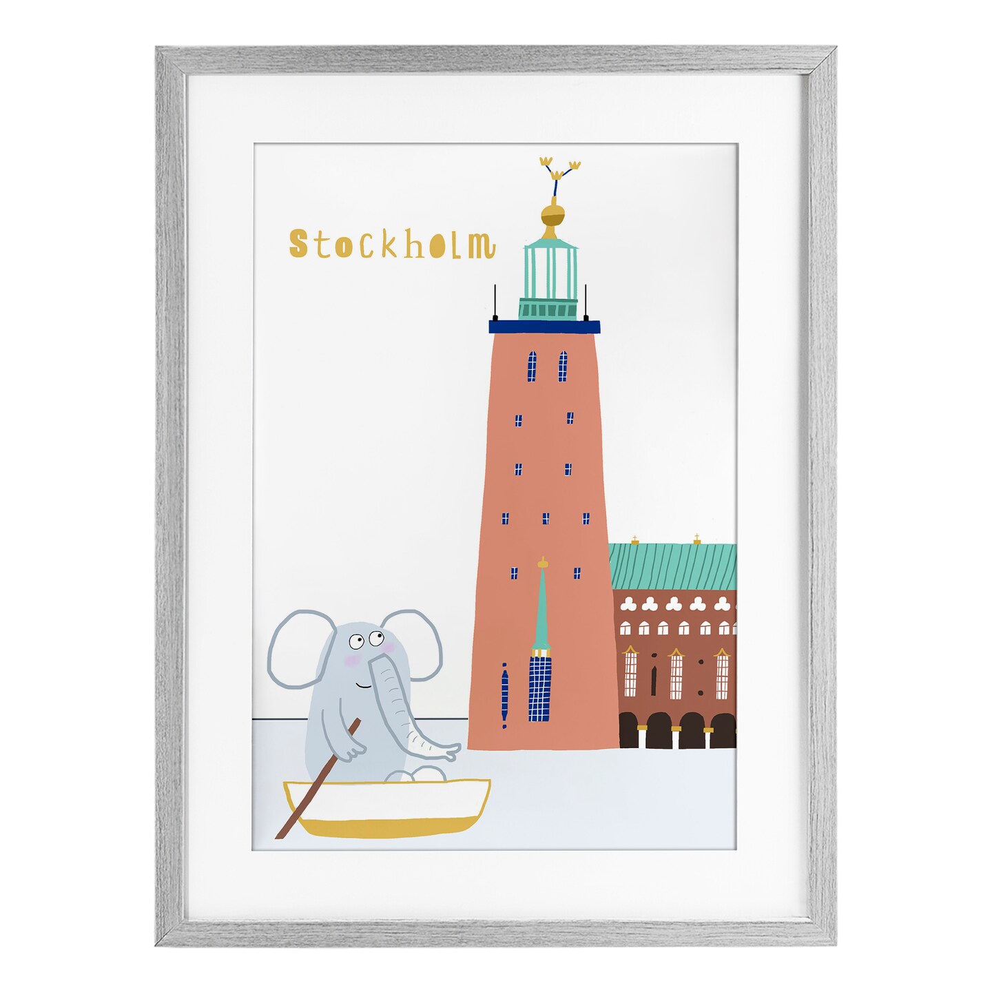Stupell Industries Elephant in Stockholm Boat Framed Print Under Glass, design by Carla Daly