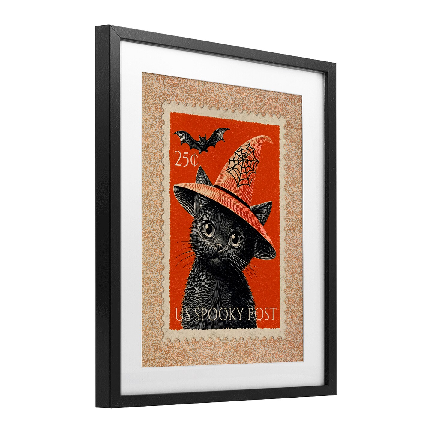 Stupell Industries Vintage Black Cat Stamp Framed Print Under Glass, design by Arlington Prints