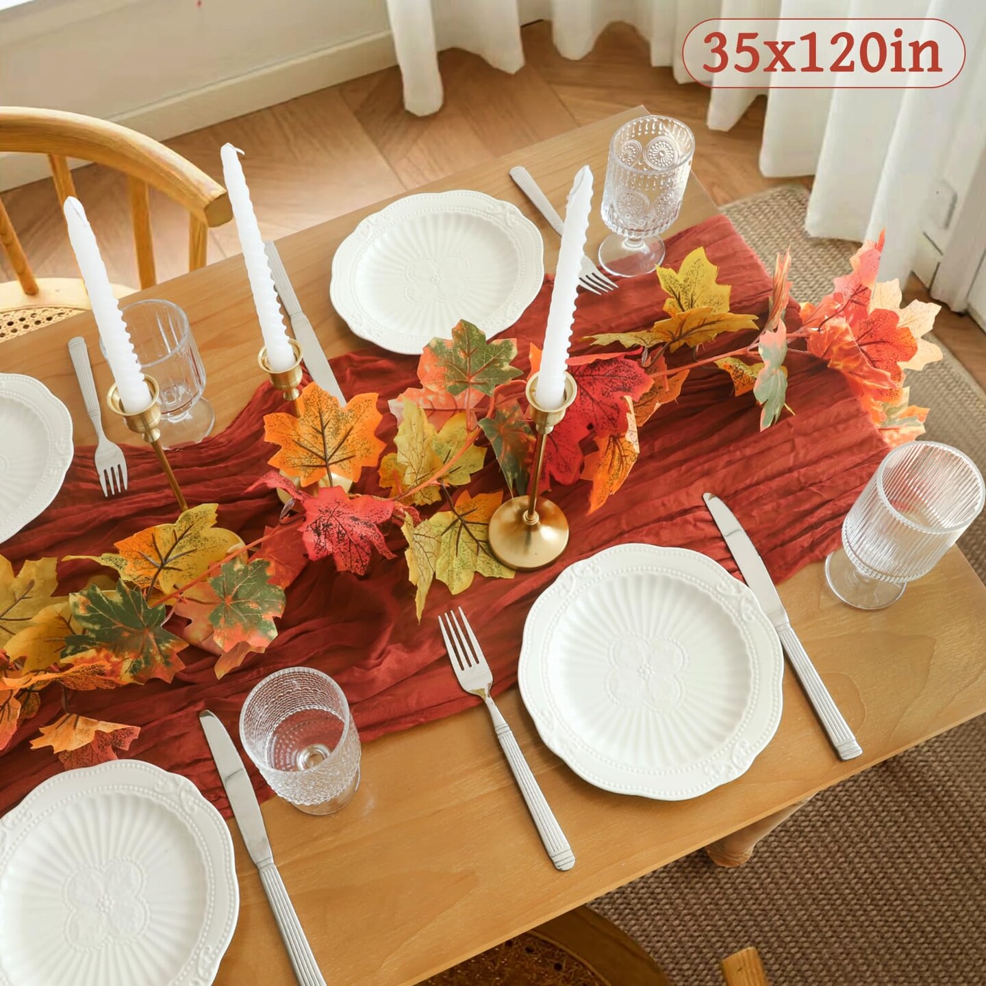 Fall Table Runner, 10FT Thanksgiving Cheesecloth Table Runner 35*120inch Terracotta Table Runners for Fall Wedding Baby Shower Friendsgiving Thanksgivig Home Kitchen Table Decorations