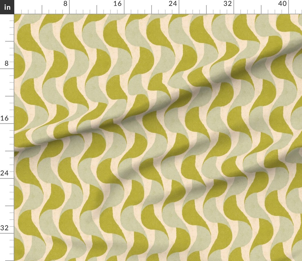 Retro Green Cream Bold Geometric 70S Groovy Earth Tones Swirls Custom Printed Fabric by Spoonflower Various Fabrics by the Yard or Fat Quarter