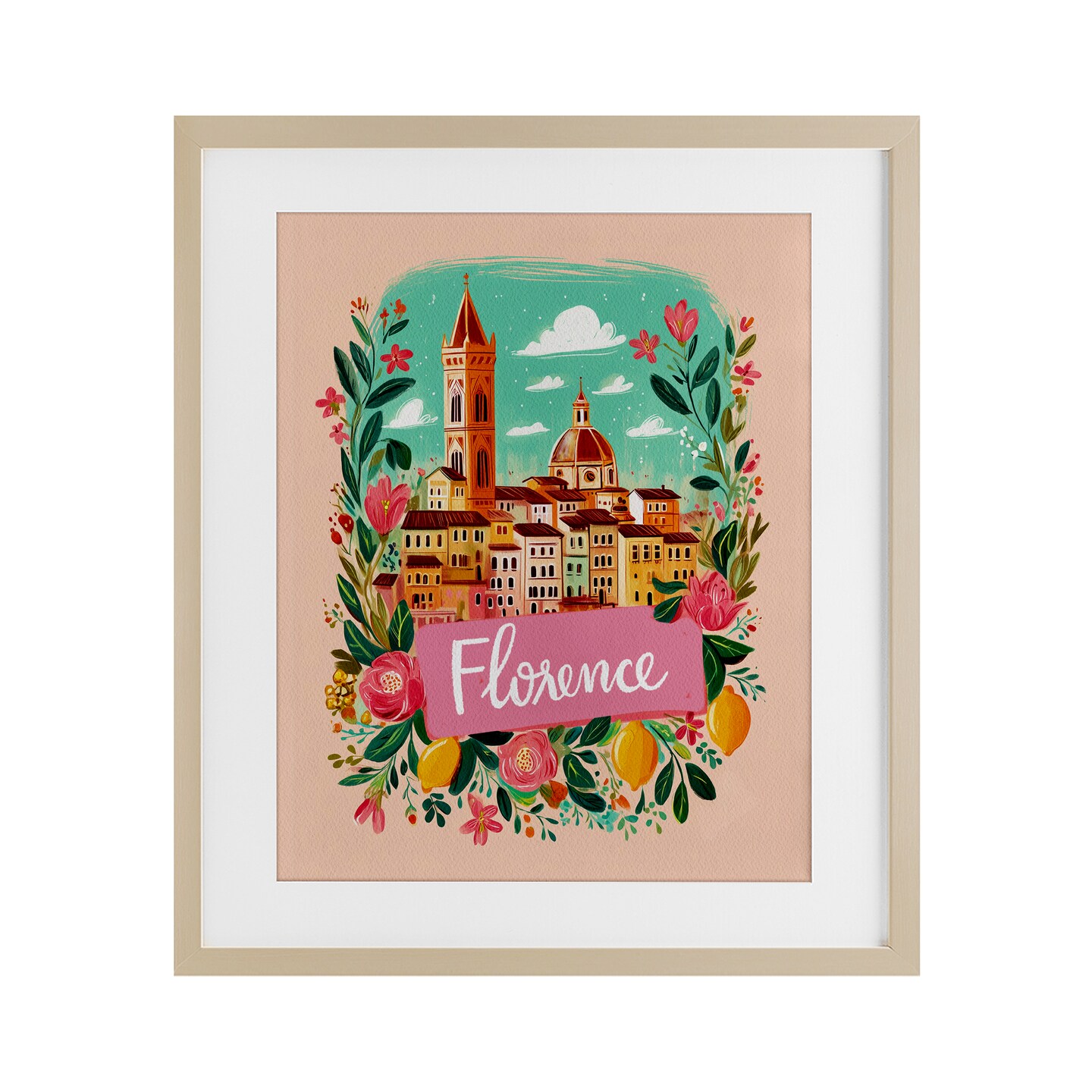 Stupell Industries Floral Bordered Florence Framed Print Under Glass, design by Yen