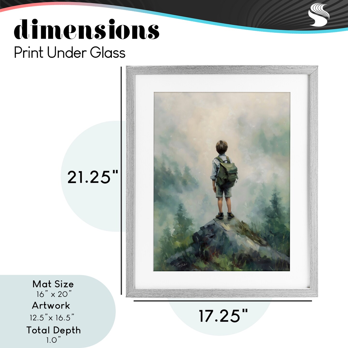 Stupell Industries Boy Adventurer Atop Mountain Framed Print Under Glass, design by Arlington Prints