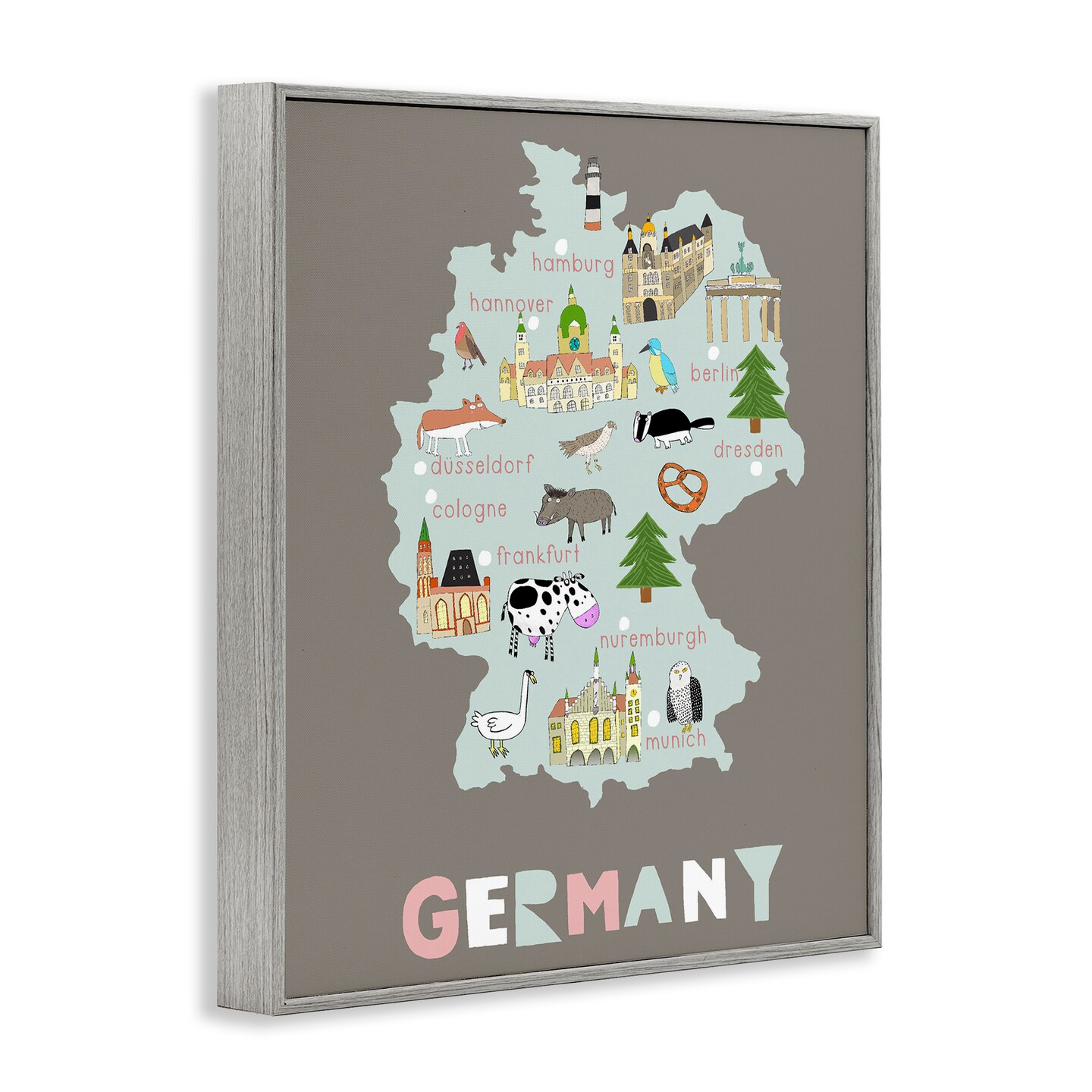 Stupell Industries Kid's Map of Germany Framed Giclee, design by Carla Daly