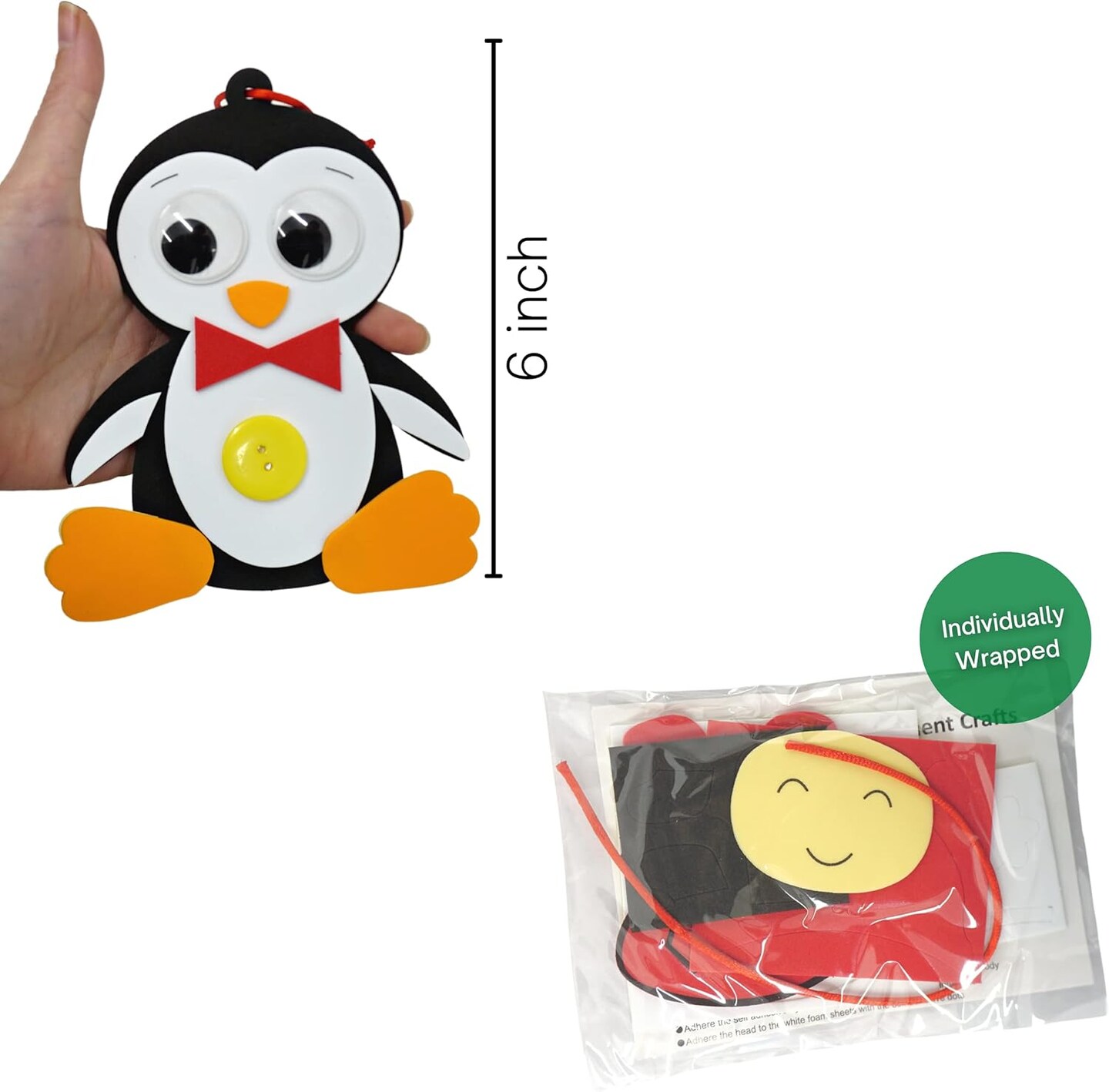 4E's Novelty Foam Christmas Character Ornament Crafts for Kids, 12 Pack DIY Holiday Santa, Snowman, Gingerbread Man & Penguin Ornaments, Self-Adhesive Foam Craft Kit for Toddlers and Children