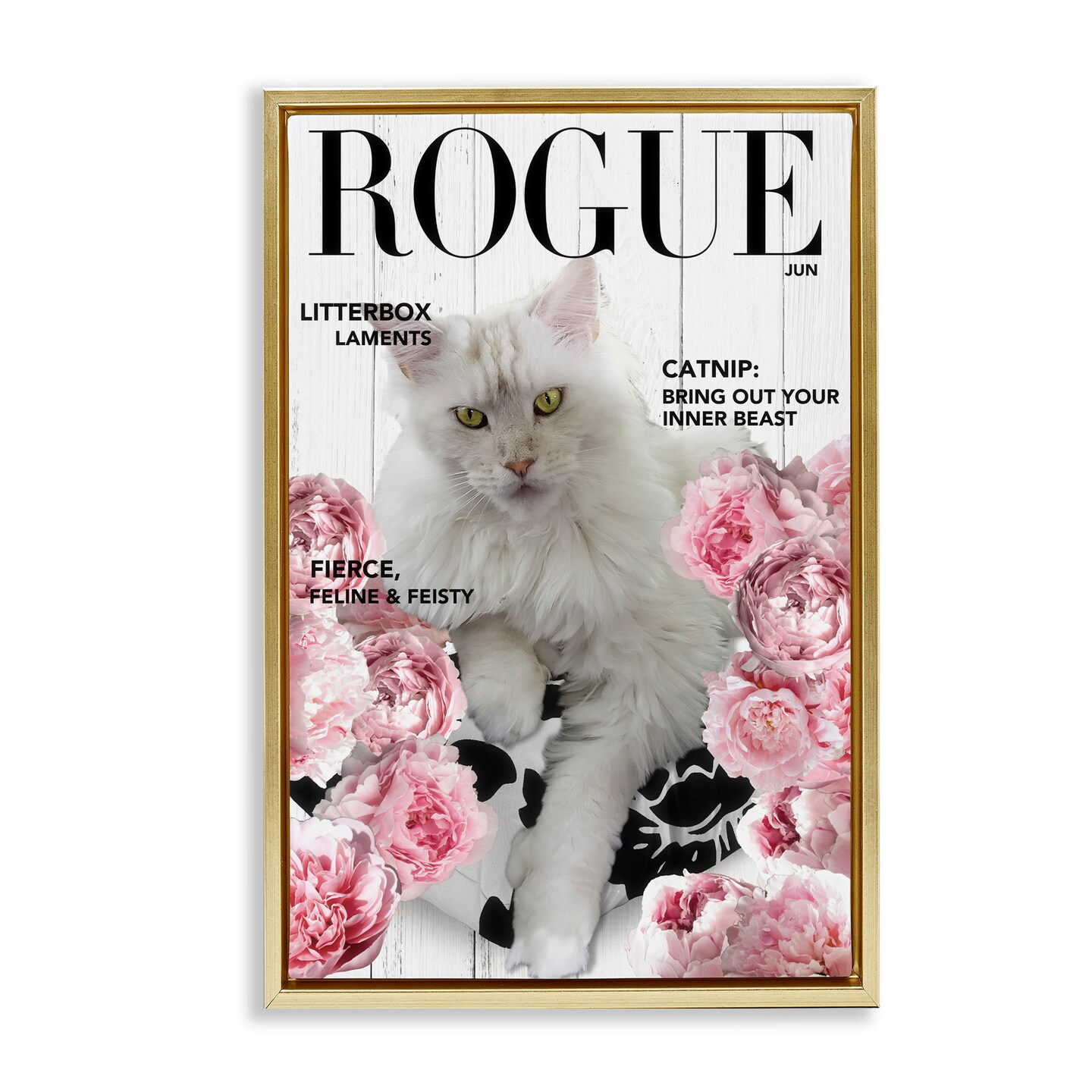 Stupell Industries Funny Floral Cat Magazine Floating Frame, design by Sasha