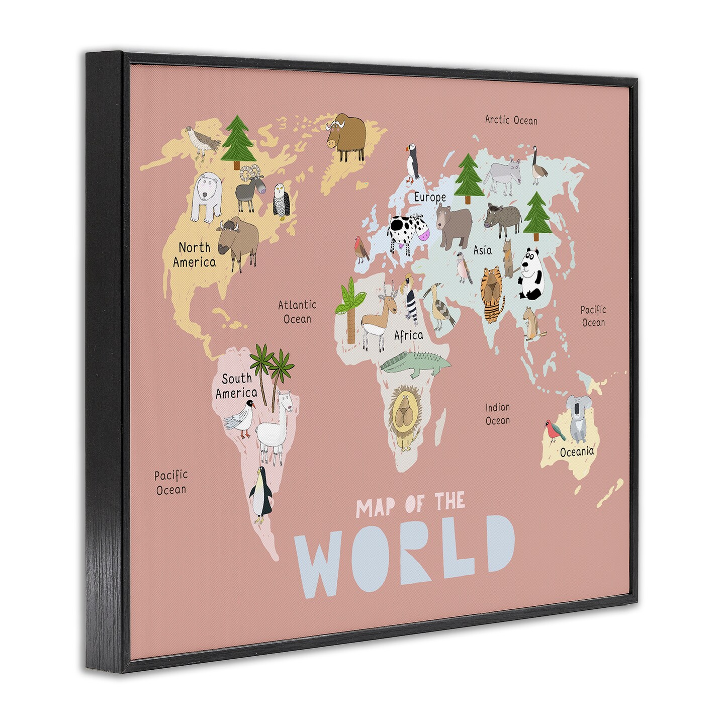 Stupell Industries Kid's Map Of World Pink Framed Giclee, design by Carla Daly