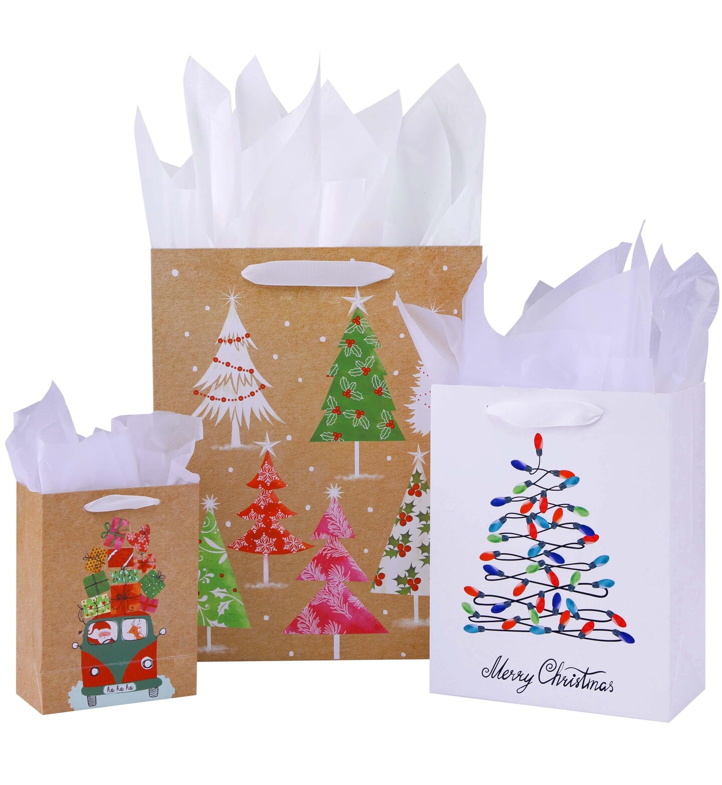 9 Pack Christmas Gift Bags Assorted Sizes With Tissue paper (3 Large 13", 3 Medium 9", 3 Small 6",Brown)