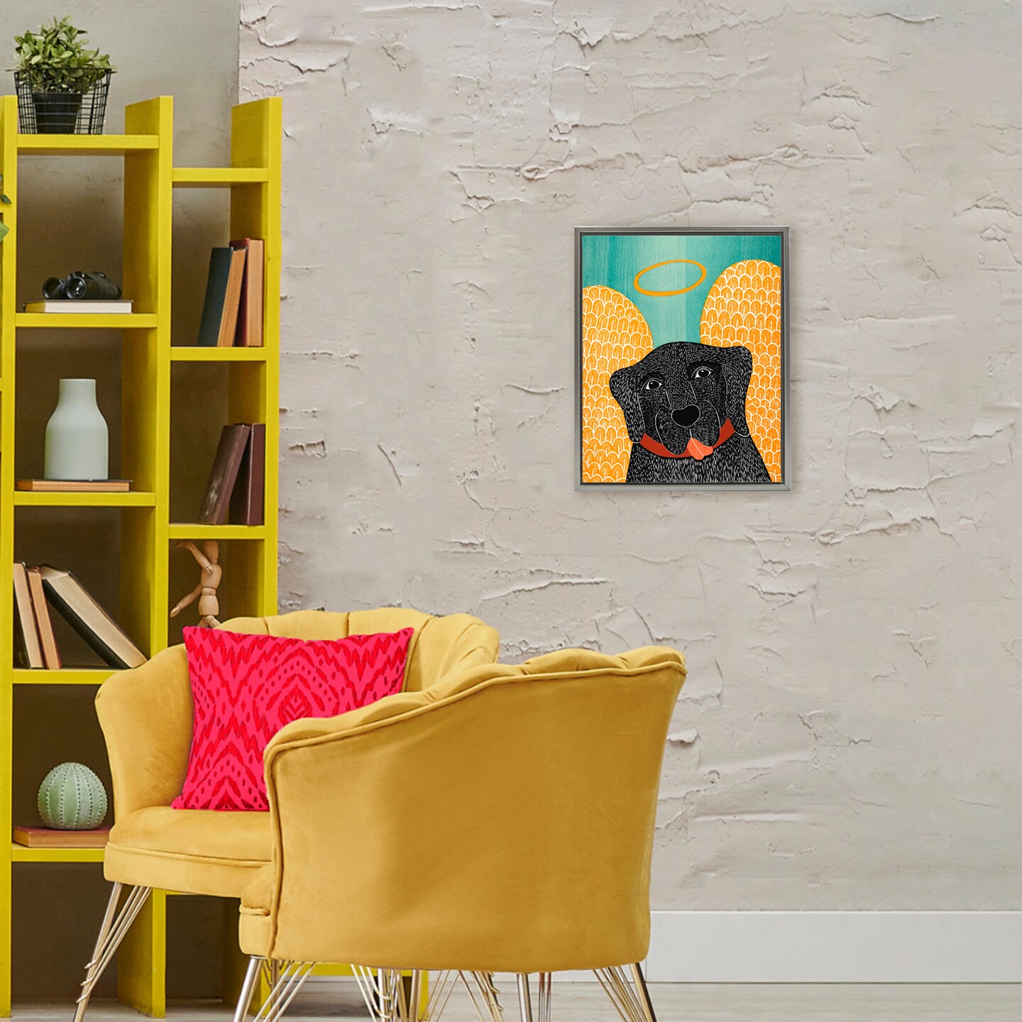 Stupell Industries Dog Angel with Yellow Wings Floating Frame, design by Stephen Huneck
