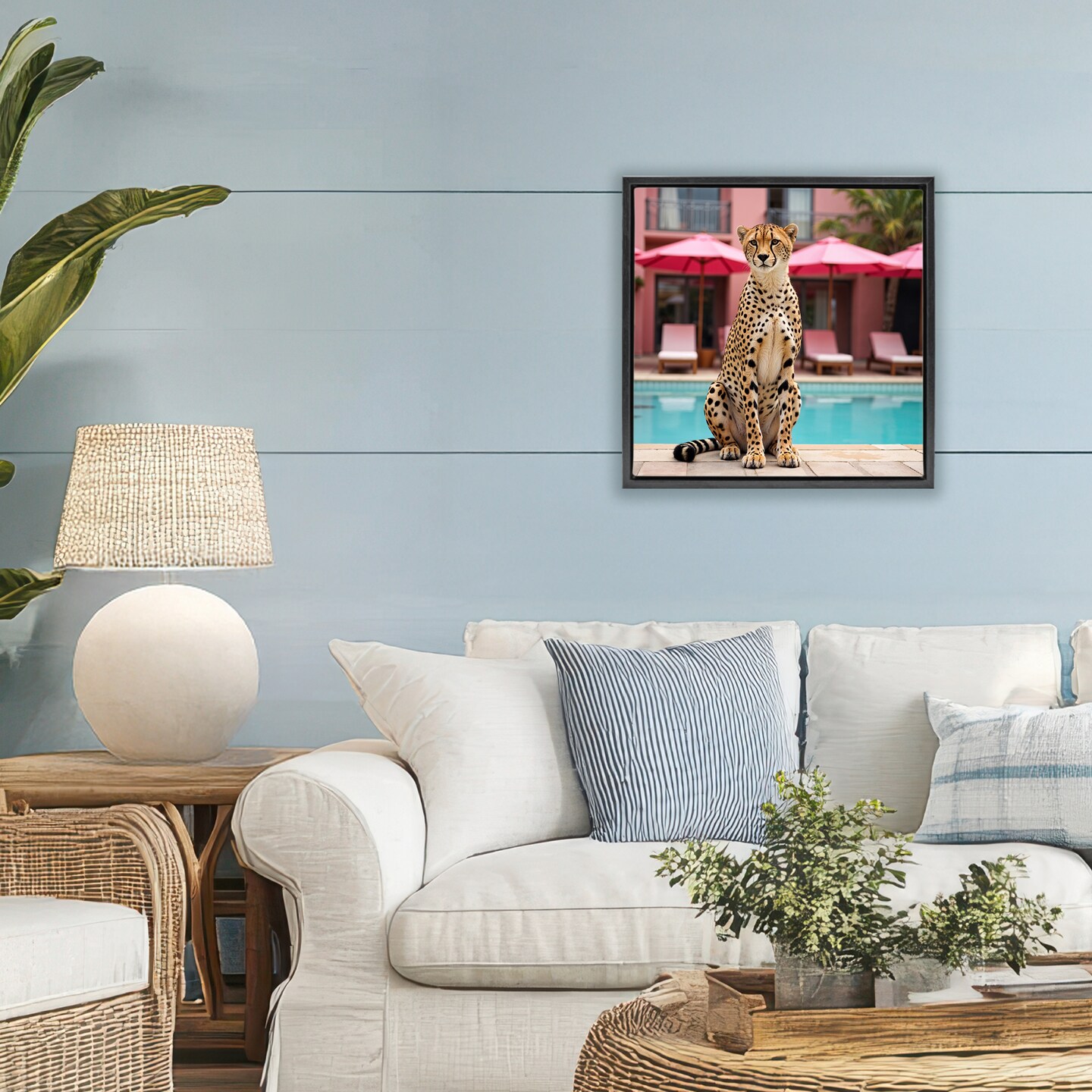 Stupell Industries Cheetah Posed at Poolside Floating Frame, design by Lettered and Lined