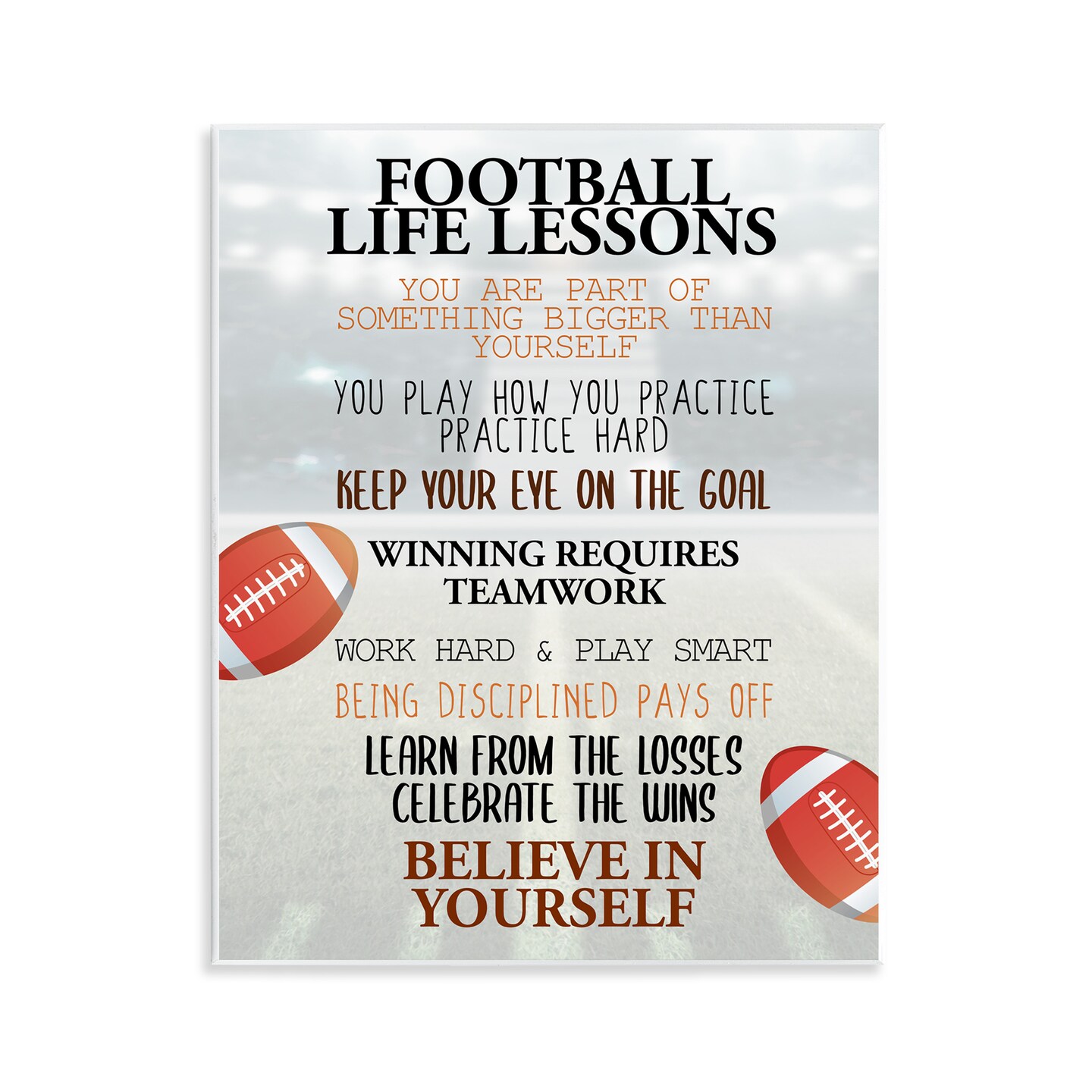 Stupell Industries Football Life Lessons Wall Plaque, design by Kim Allen