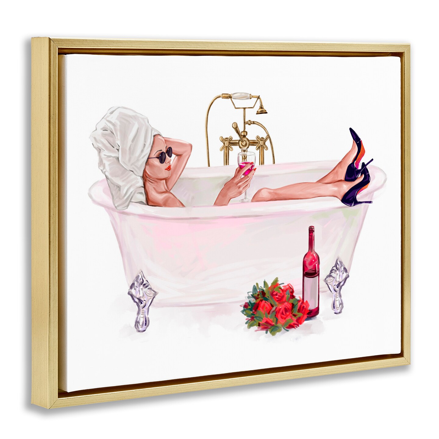 Stupell Industries Woman with Wine Bath Floating Frame, design by Ziwei Li