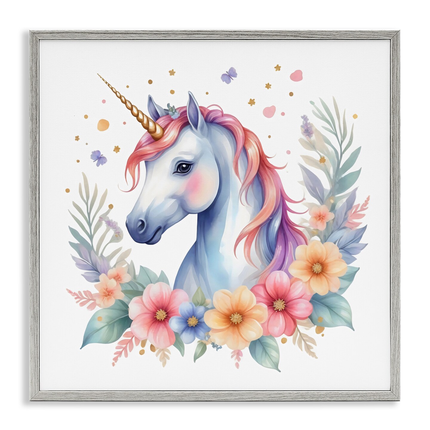 Stupell Industries Colorful Unicorn with Flowers Framed Giclee, design by Creative Studio