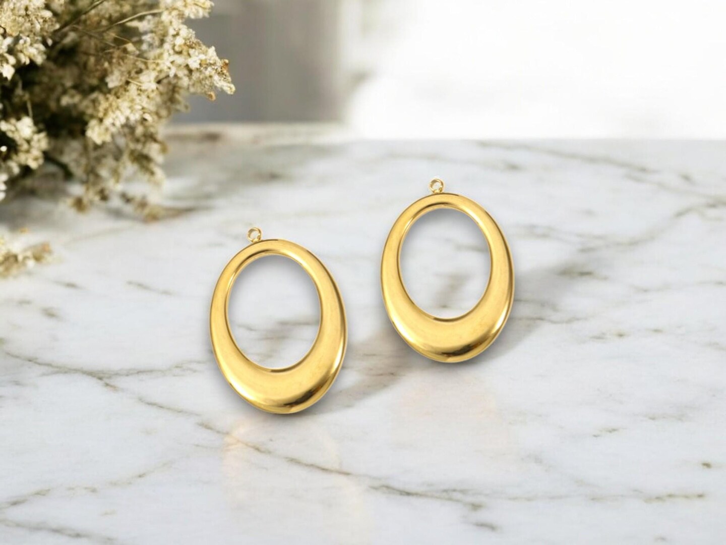 *2* 18k Gold Plated 304 Stainless Steel Oval Drop Charms