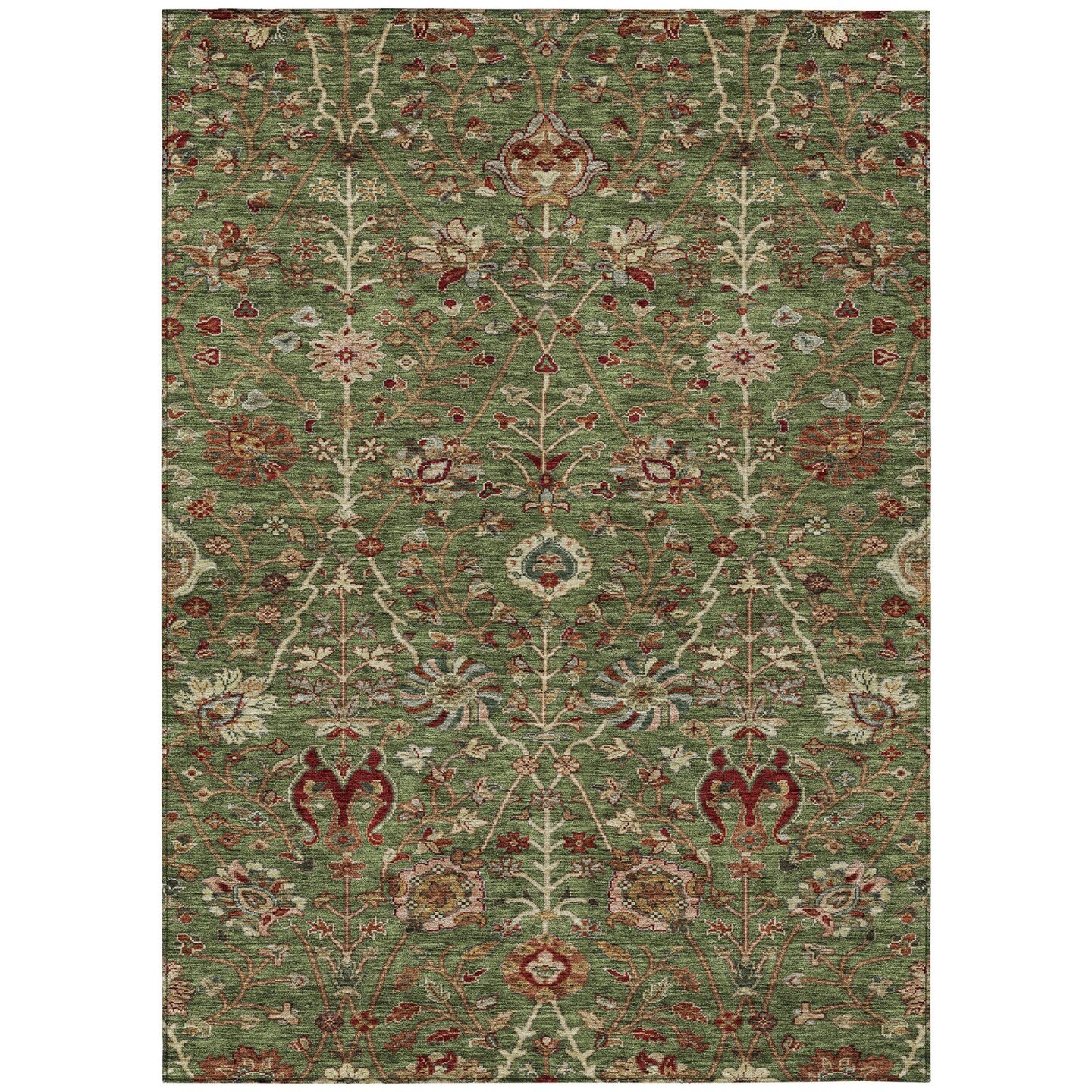 Edge Collections - 10' x 14' - Green - Floral Area Rug Washable for Indoor and Outdoor Use - 1 Piece