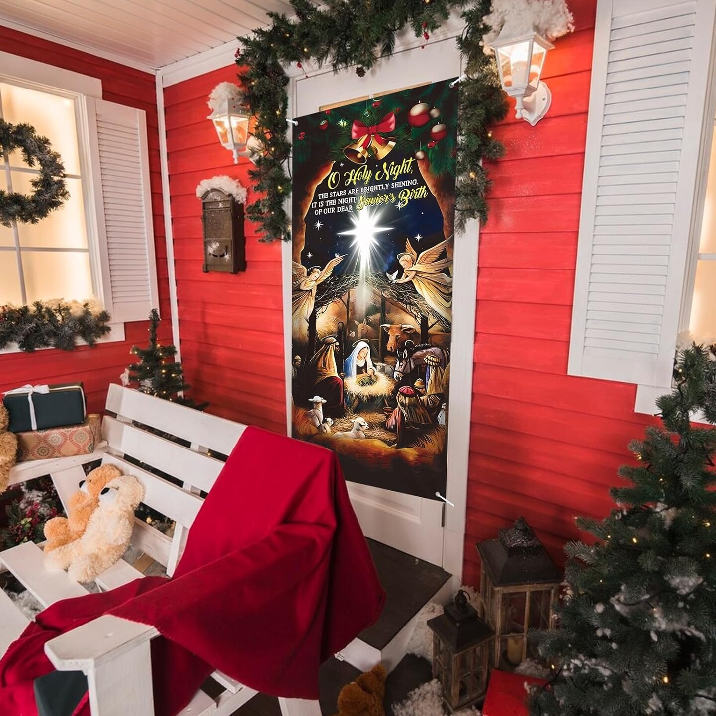 Christmas Door Cover Decorations,Jesus Nativity Scene Christmas Fabric Door Decoration Porch Sign Holy Night Outdoor Religious Front Door Banner Winter Holiday New Year Xmas Office Home Party Supplies