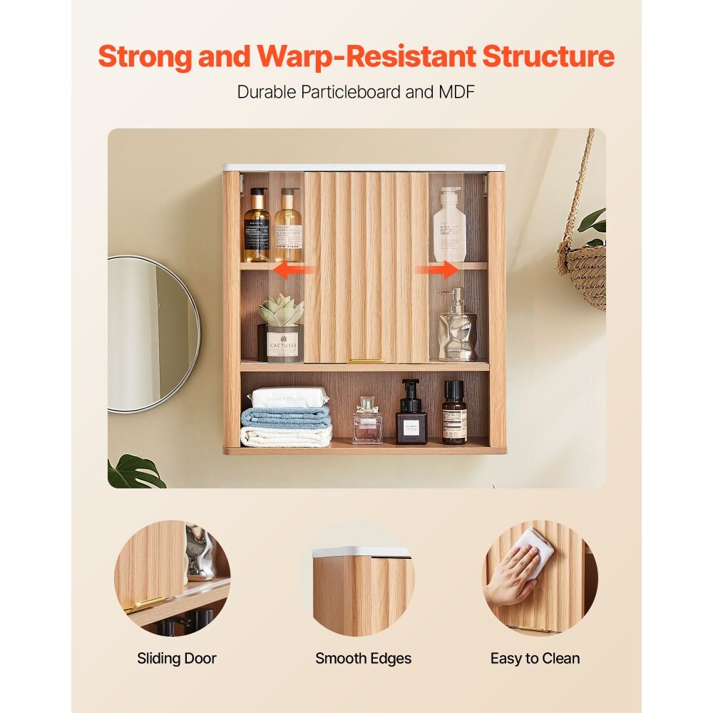 Natural Bathroom Cabinet with Hanging Organizer & Adjustable Shelf