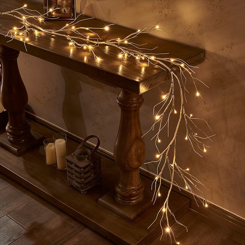 48LT Lighted White Birch Garland 72 Inches, Battery Operated 48 LED Lights