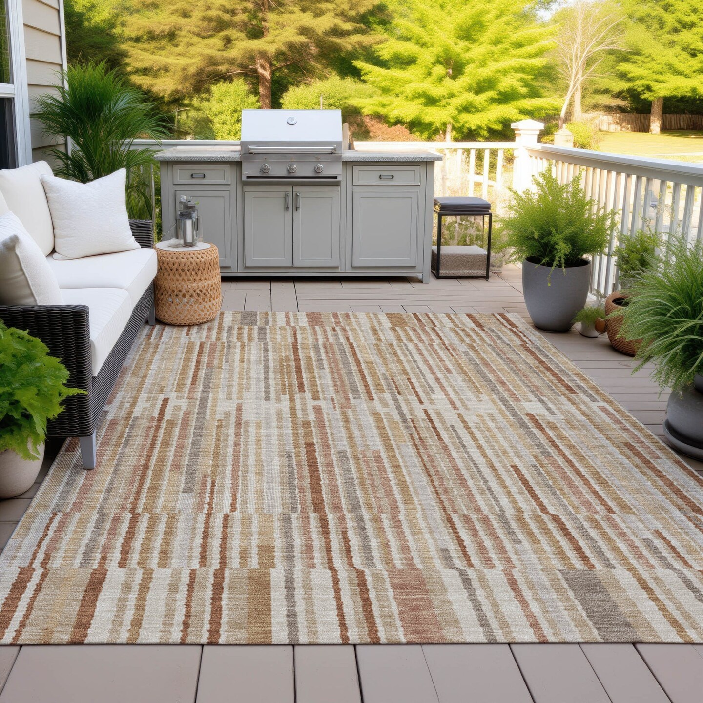 Edge Collections - 8' x 10' - Brown - Striped Durable Indoor Outdoor Area Rug - 1 Piece
