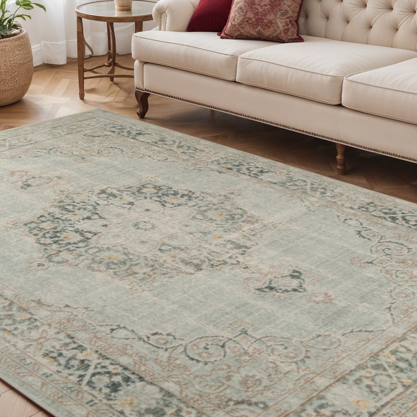 Edge Collections - 5' X 8' - Green - Medallion Design Area Rug for