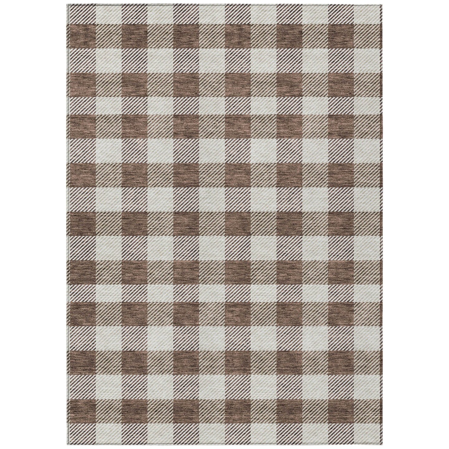 Edge Collections - 3' x 5' - Brown - Plaid Washable Indoor Outdoor Area Rug - 1 Piece