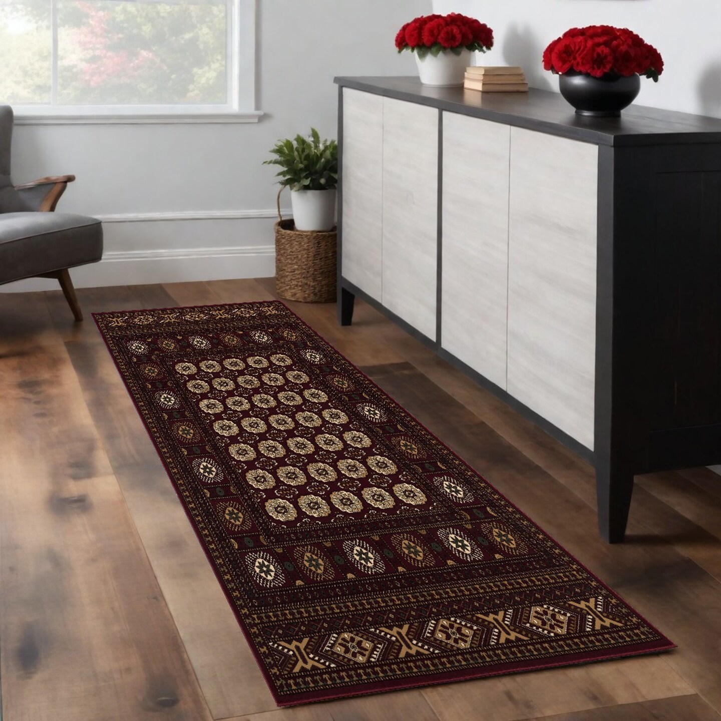 Edge Collections - 8' - Red - Floral Medallion Runner Rug for Cozy Spaces - 1 Piece