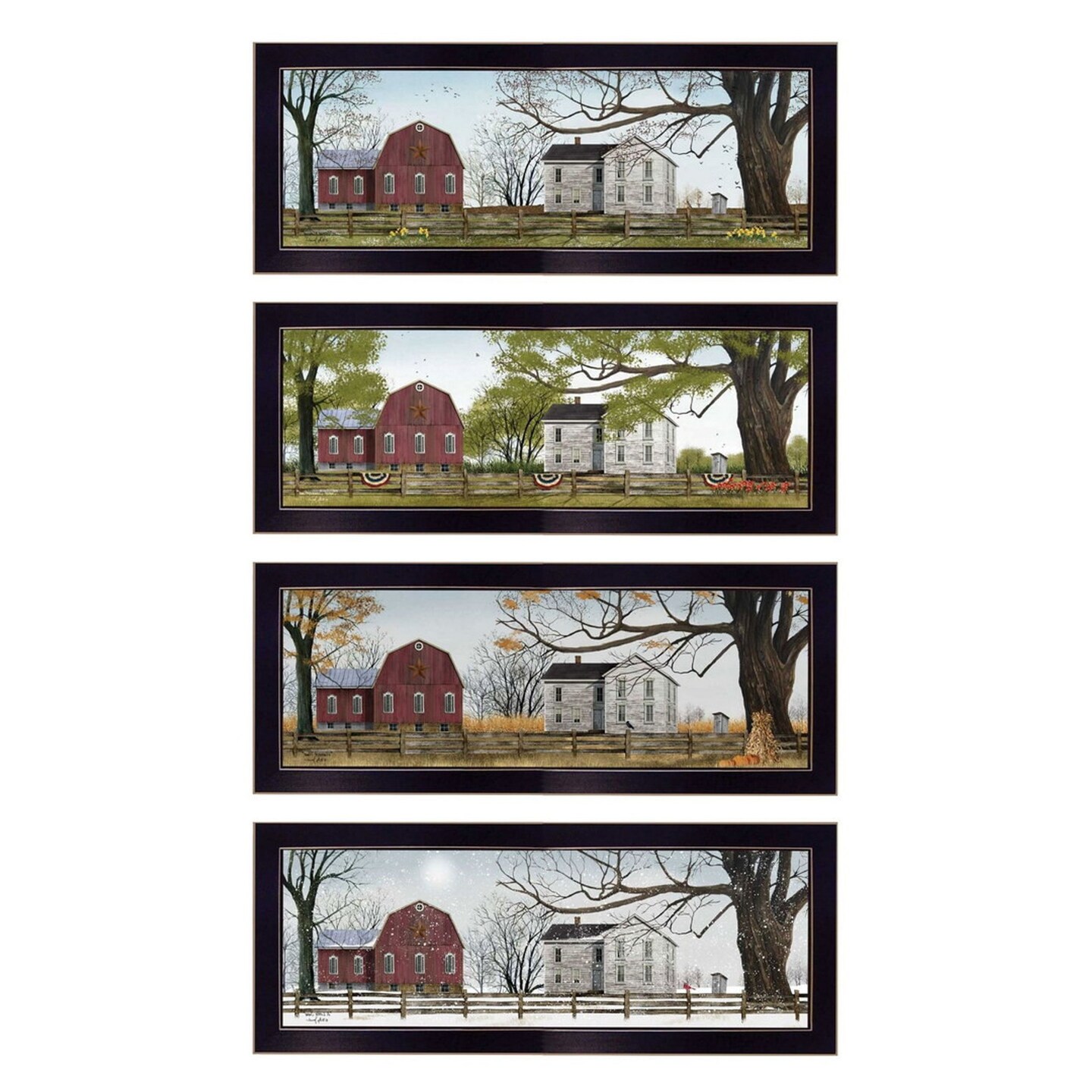 Edge Collections - Multicolor - Elegant Barn Themed Wall Art Set - 4 Piece
