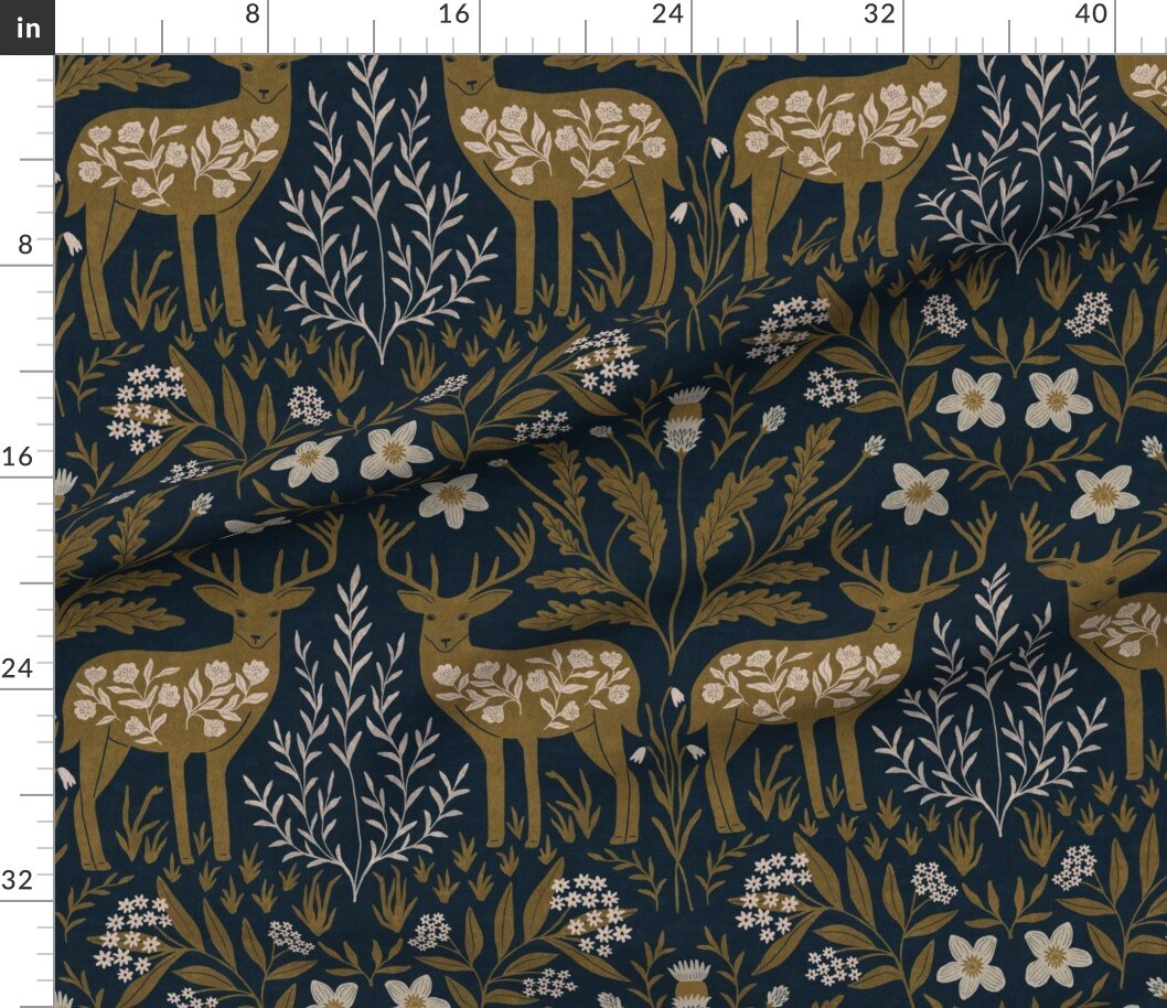 Autumn Deer Scandi Woodland Lodge Hunter Cabincore Cottagecore Rustic Farmhouse Modern Farmhouse Folk Art Buck Antlers Hunt Deer Hunt Floral Custom Printed Fabric by Spoonflower Various Fabrics by the Yard or Fat Quarter