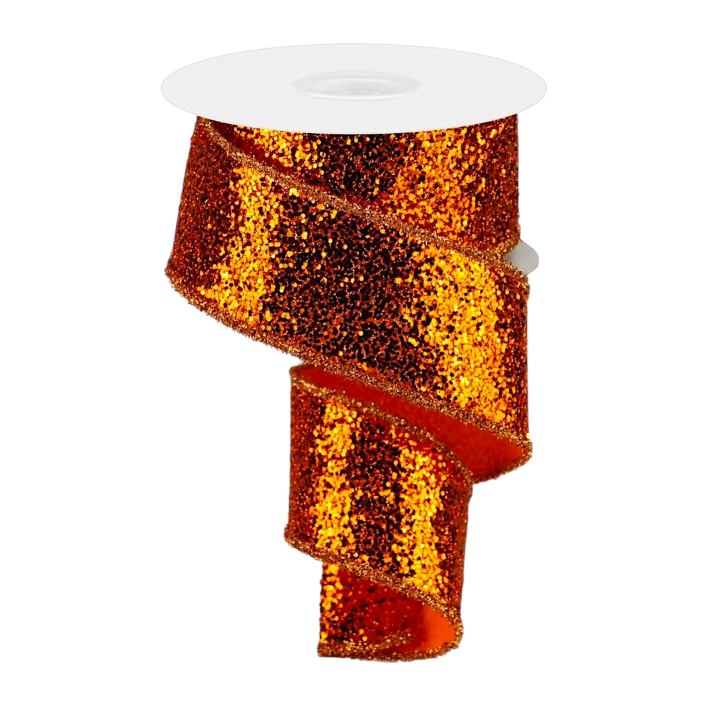RG Ribbon Orange Chunky Glitter with Tinsel Edge, 2.5&#x22; x 10 Yards, Wired