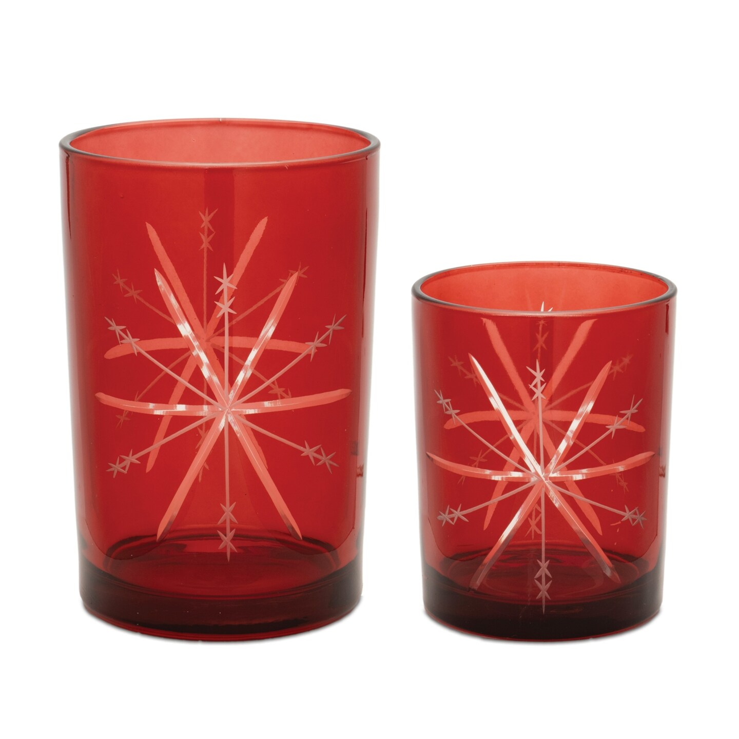 Melrose Snowflake Glass Christmas Candle Holders - 6.5" - Red - Set of 2