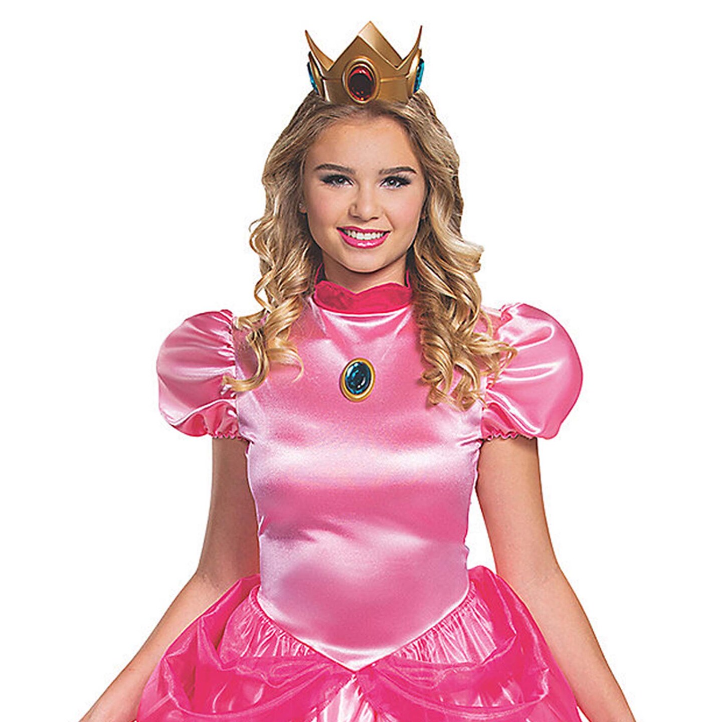 Womens Princess Peach Deluxe Adult Halloween Costume Pink Dress