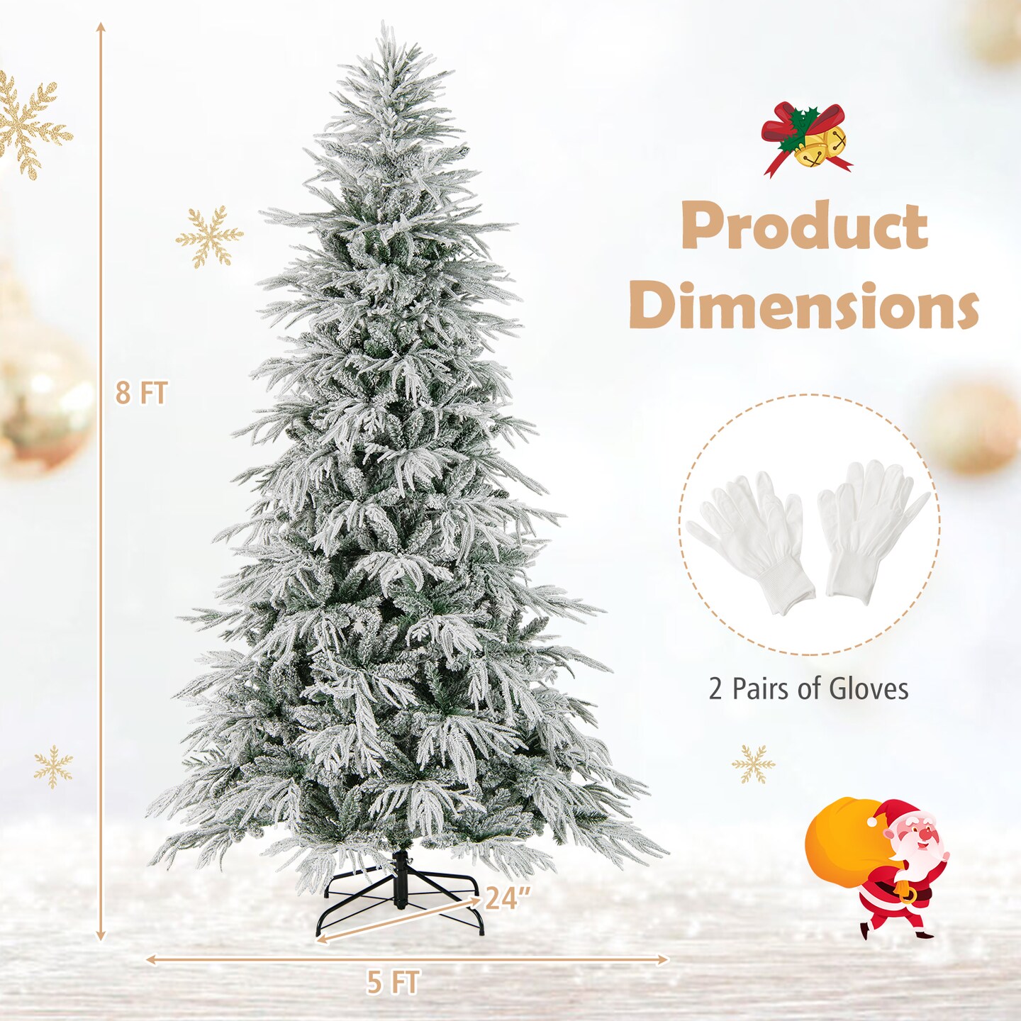 Green-White PE and PVC Snow Flocked Christmas Tree with Warm LED Lights