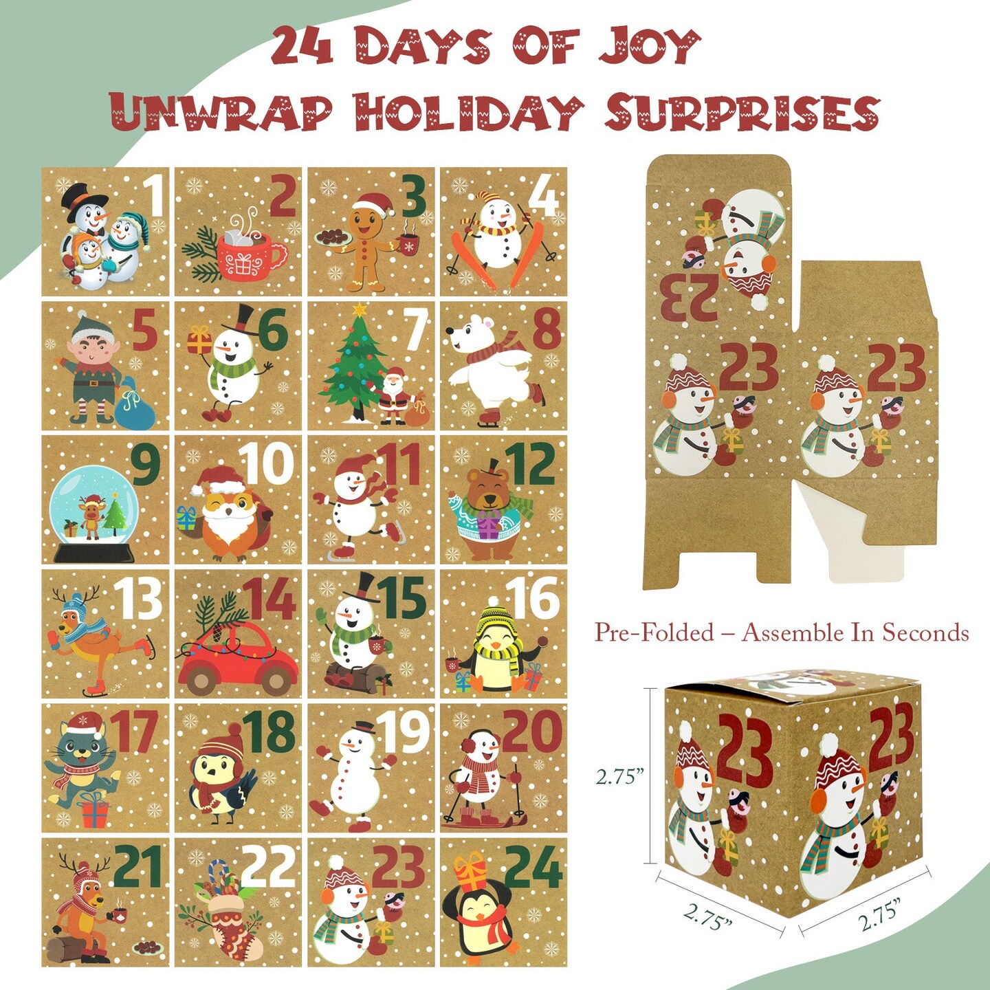 Wrapables Christmas Advent Calendar Countdown Gift Boxes, Winter Buddies