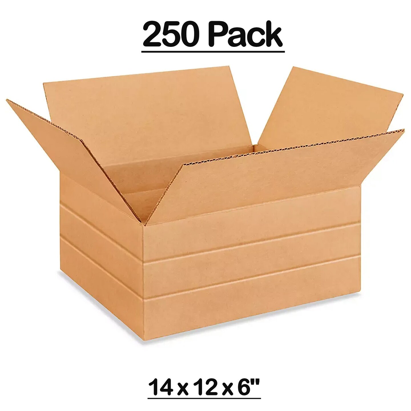 250 Pack Durable Multi Depth Corrugated Cardboard Boxes for Mailing and Packaging 14 x 12 x 6 Inch